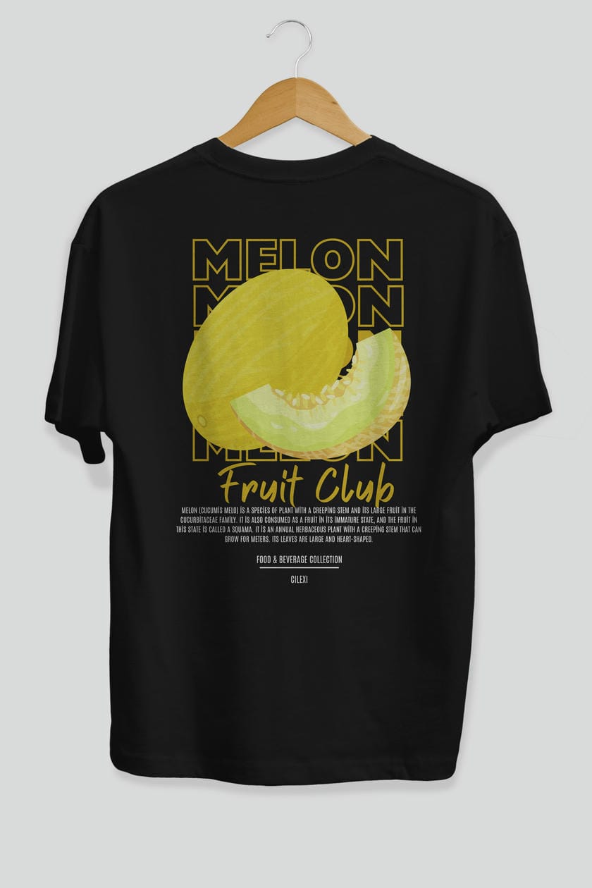 Melon Arka Baskılı Oversize t-shirt Erkek Kadın Pamuk Bisiklet Yaka tişort