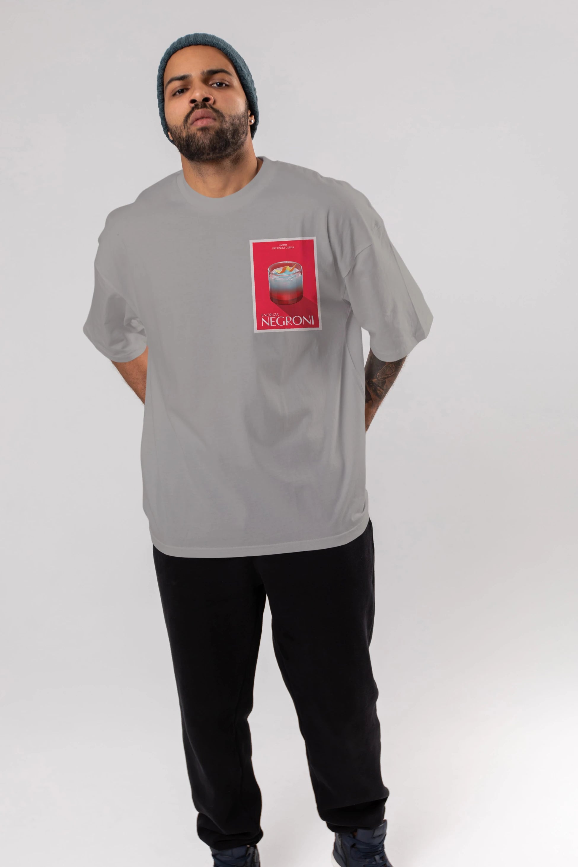 Encruza Negroni Ön Sol Baskılı Oversize t-shirt Erkek Kadın Unisex %100 Pamuk Bisiklet Yaka tişort