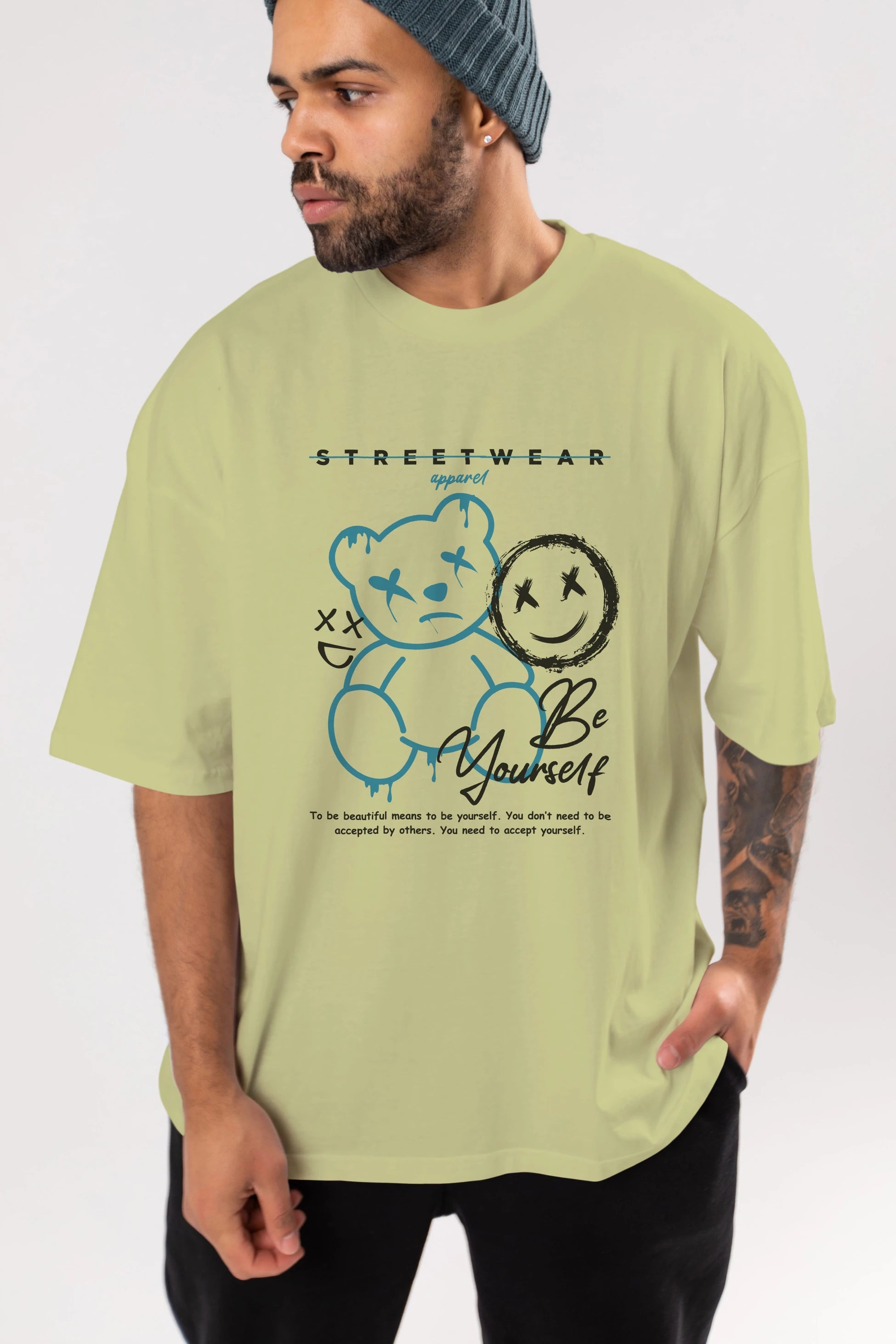 Be Yourself Bear Ön Baskılı Oversize t-shirt Erkek Kadın Unisex