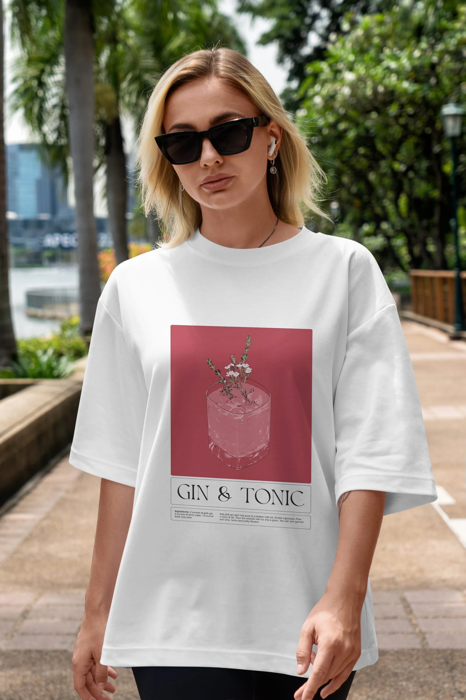 Gin Tonic 4 Ön Baskılı Oversize t-shirt Erkek Kadın Unisex %100 Pamuk Bisiklet Yaka tişort