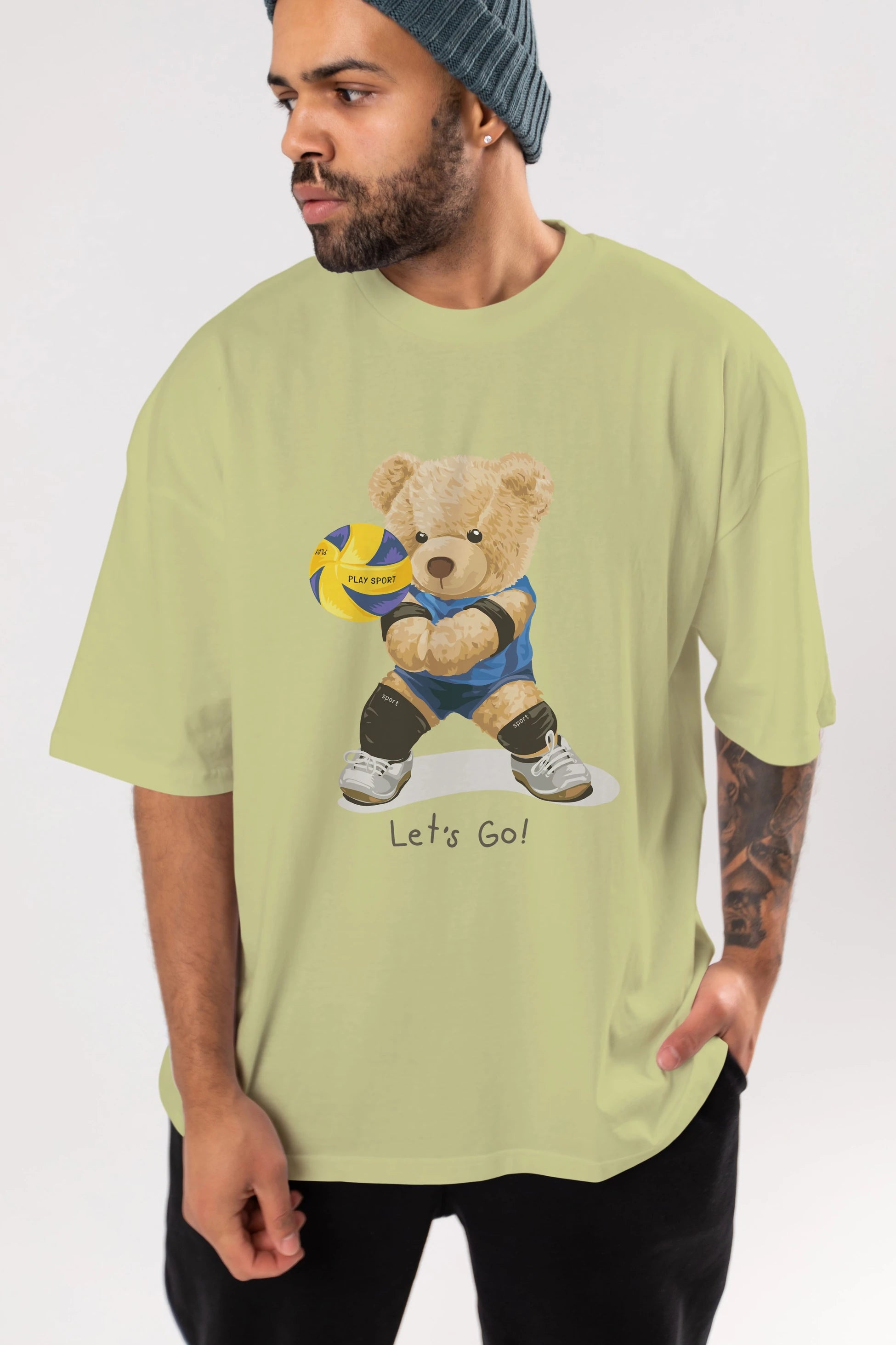 Teddy Bear Lets Go Ön Baskılı Oversize t-shirt Erkek Kadın Unisex %100 Pamuk