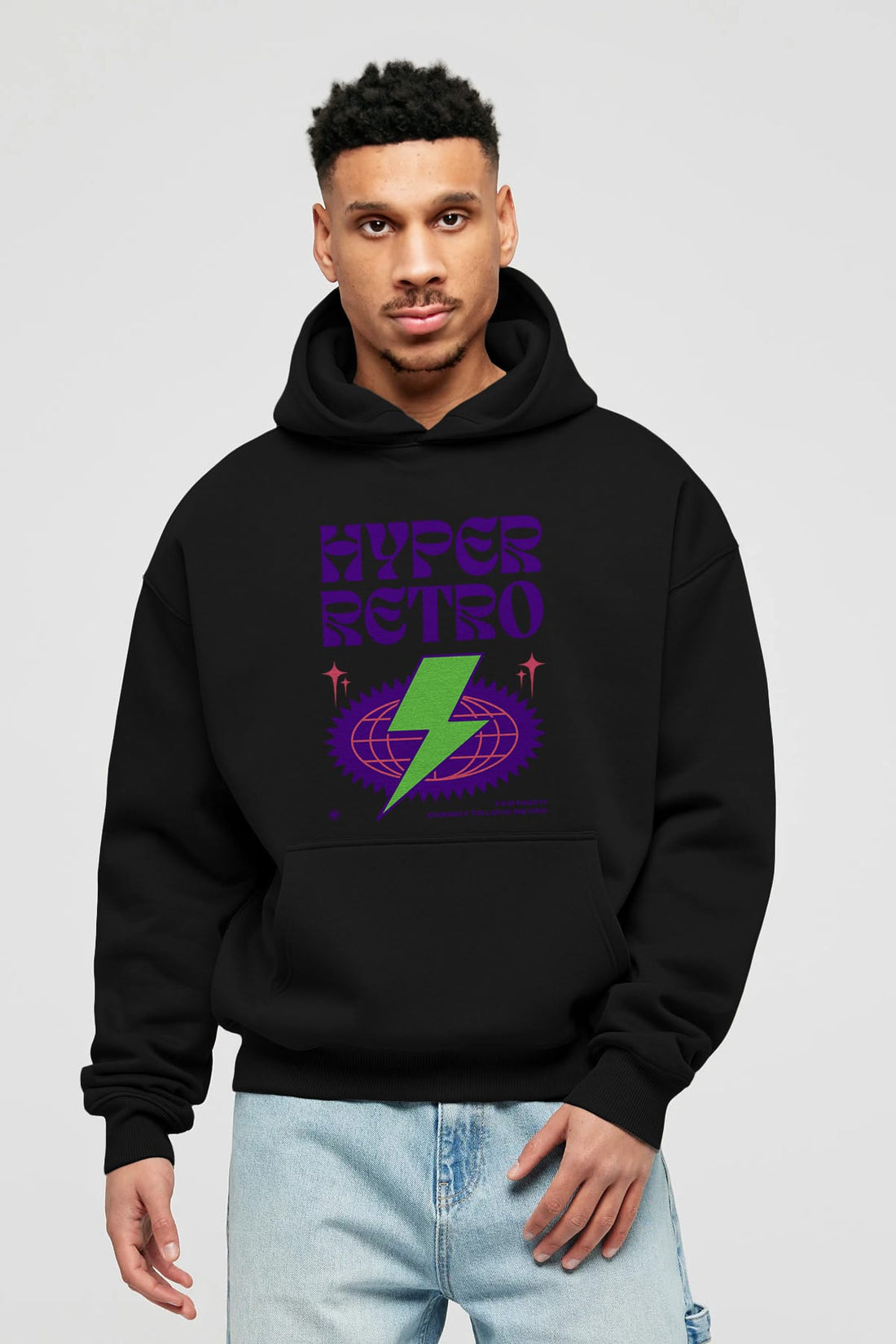 Hyper Retro Yazılı Ön Baskılı Oversize Hoodie Kapüşonlu Sweatshirt Erkek Kadın Unisex