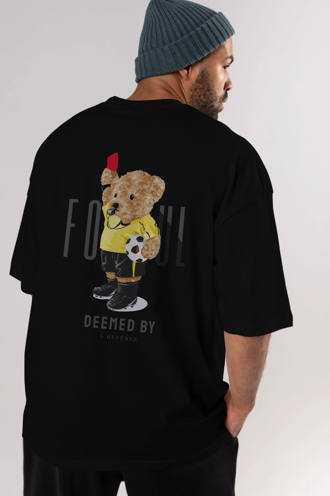 Teddy Bear Kırmızı Kart Arka Baskılı Oversize t-shirt Erkek Kadın Unisex %100 Pamuk