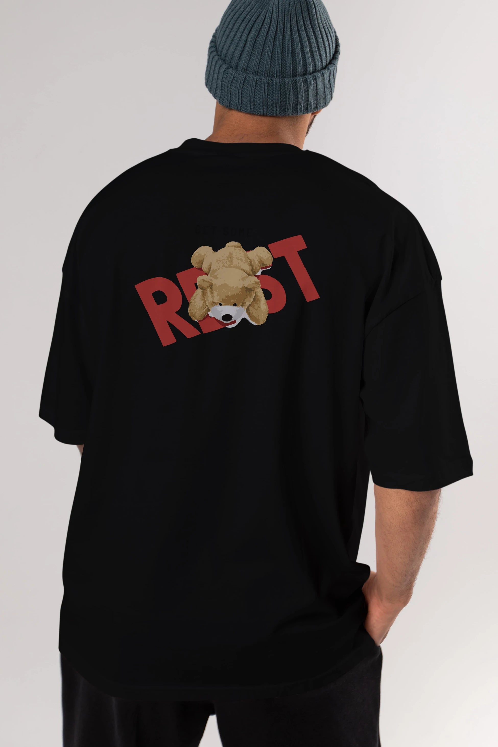 Teddy Bear Rest Arka Baskılı Oversize t-shirt Erkek Kadın Unisex %100 Pamuk