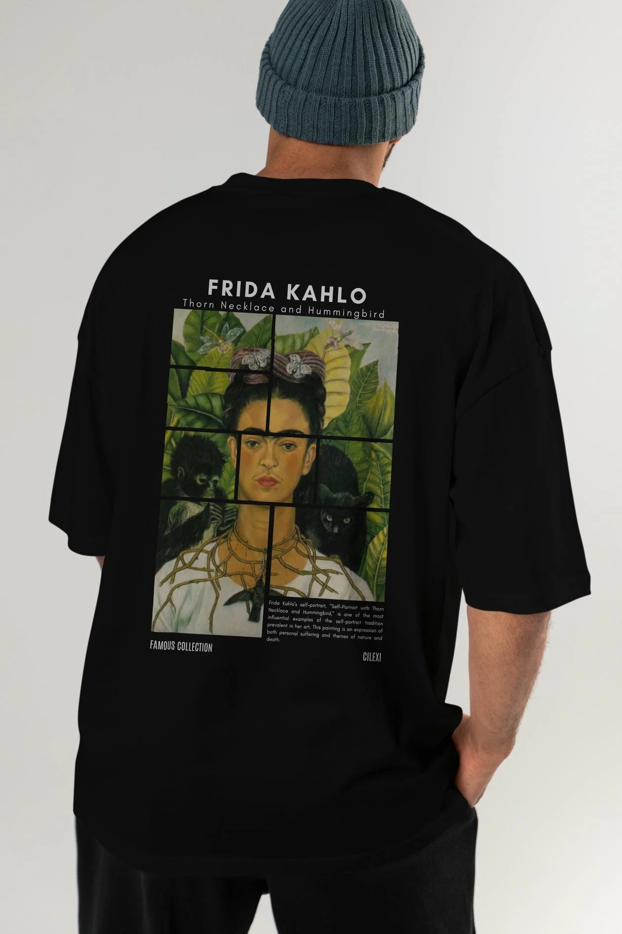 Frida Kahlo Arka Baskılı Oversize t-shirt Erkek Kadın Bisiklet Yaka Pamuk tişort
