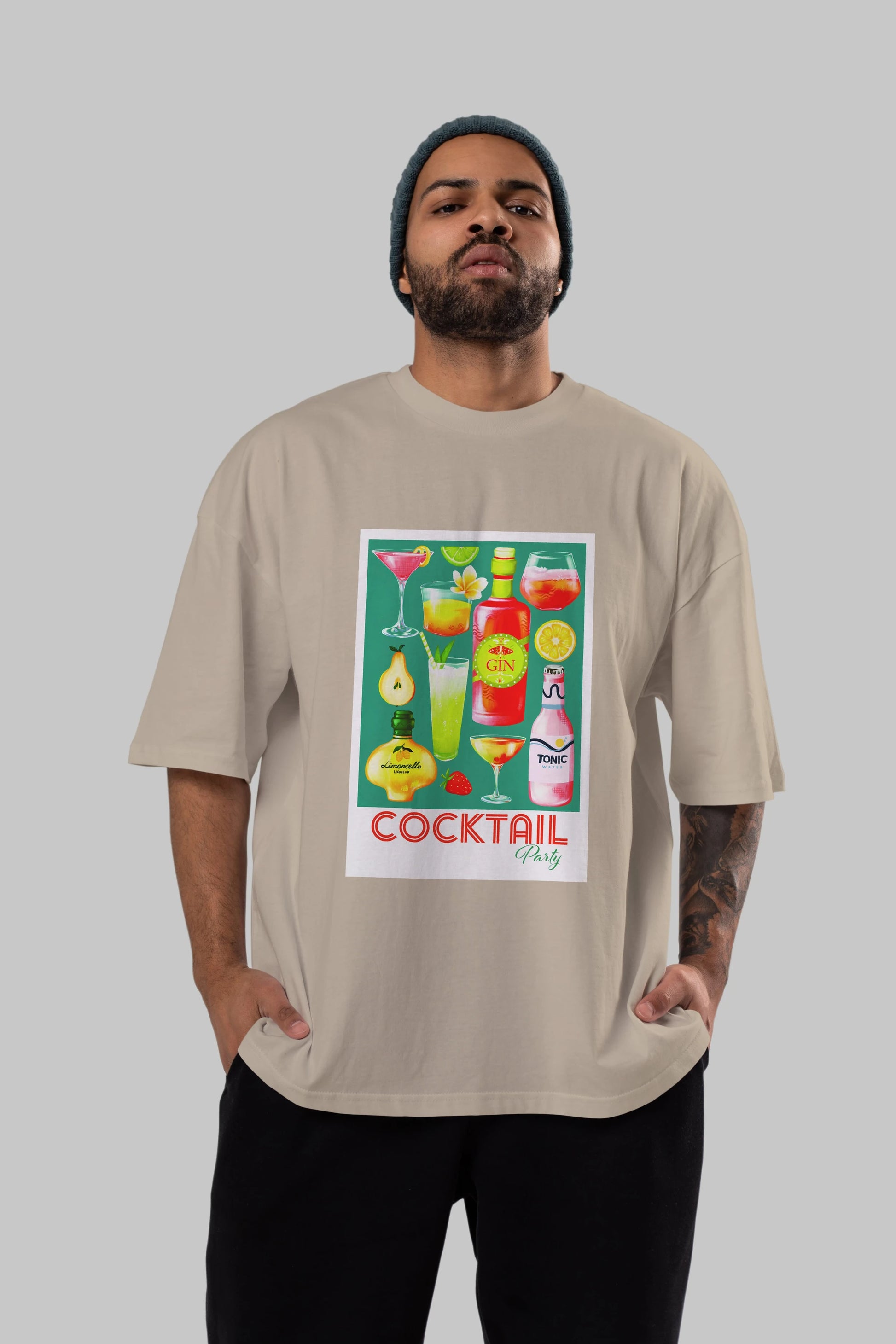 Cocktail Party 2 Ön Baskılı Oversize t-shirt Erkek Kadın Unisex %100 Pamuk Bisiklet Yaka tişort