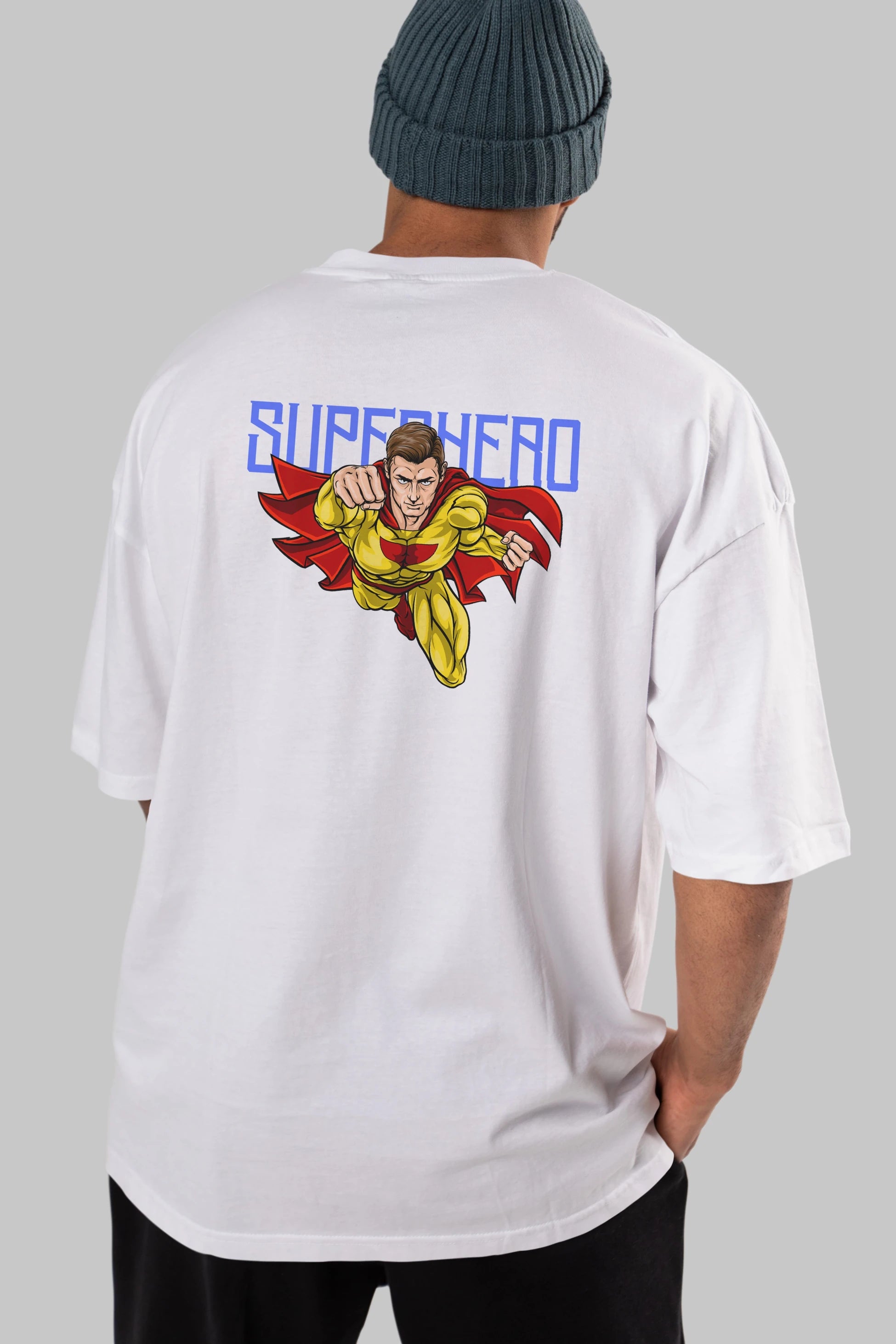 Super Hero Arka Baskılı Oversize t-shirt Erkek Kadın Unisex