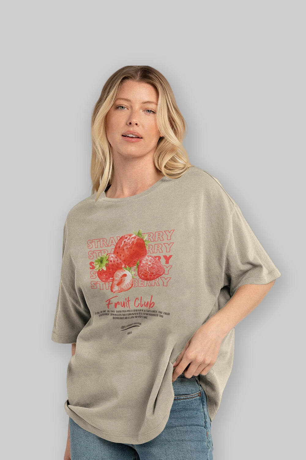 Strawberry Ön Baskılı Oversize t-shirt Erkek Kadın Pamuk Bisiklet Yaka tişort