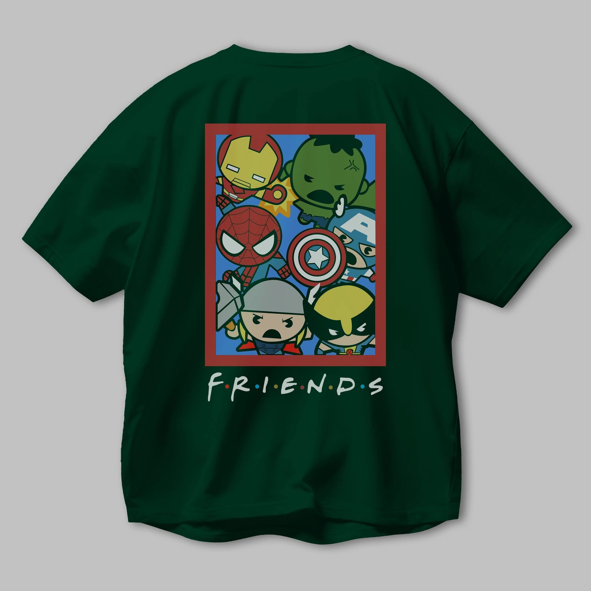 Friends Avenger Arka Baskılı Oversize t-shirt Erkek Kadın Unisex %100 Pamuk Bisiklet Yaka tişort