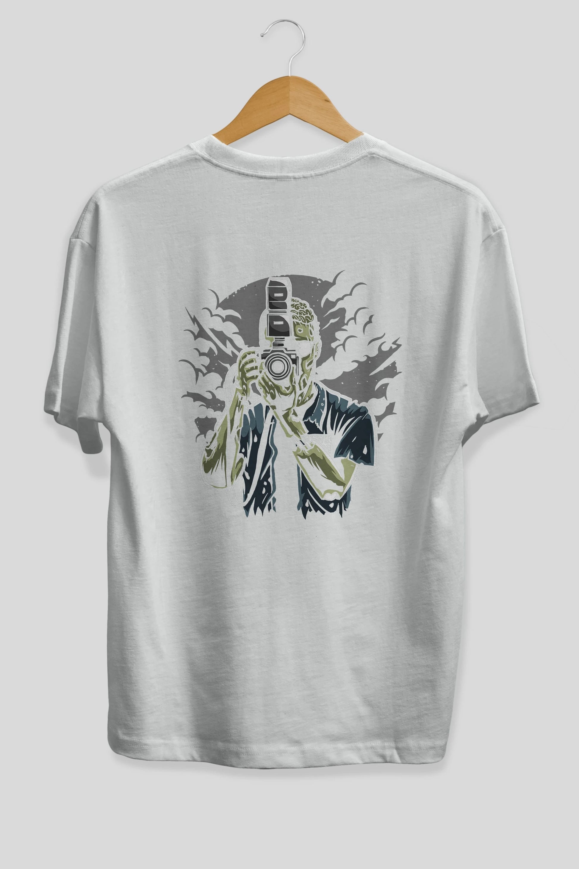 Zombie Photographer Arka Baskılı Oversize t-shirt Erkek Kadın Unisex %100 Pamuk