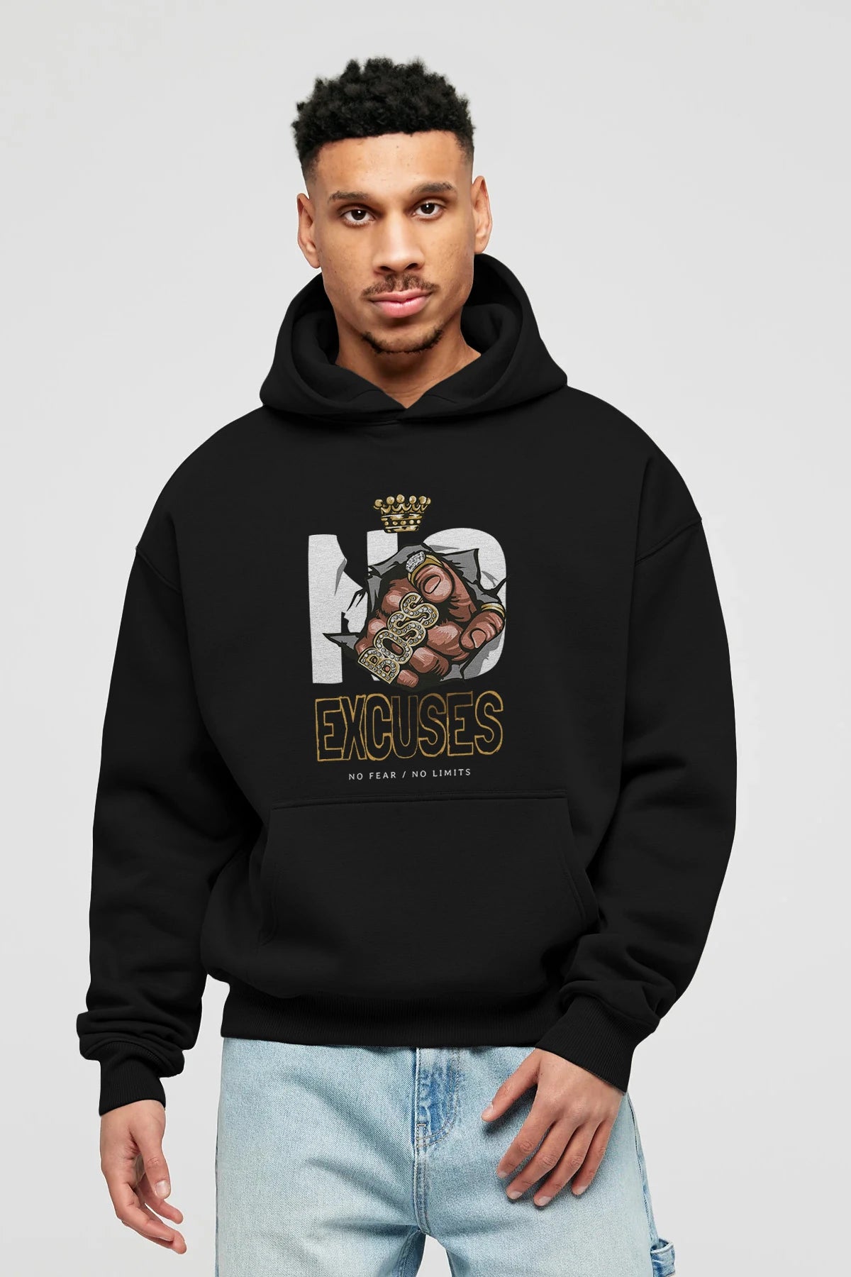 No Excuses Ön Baskılı Hoodie Oversize Kapüşonlu Sweatshirt Erkek Kadın Unisex