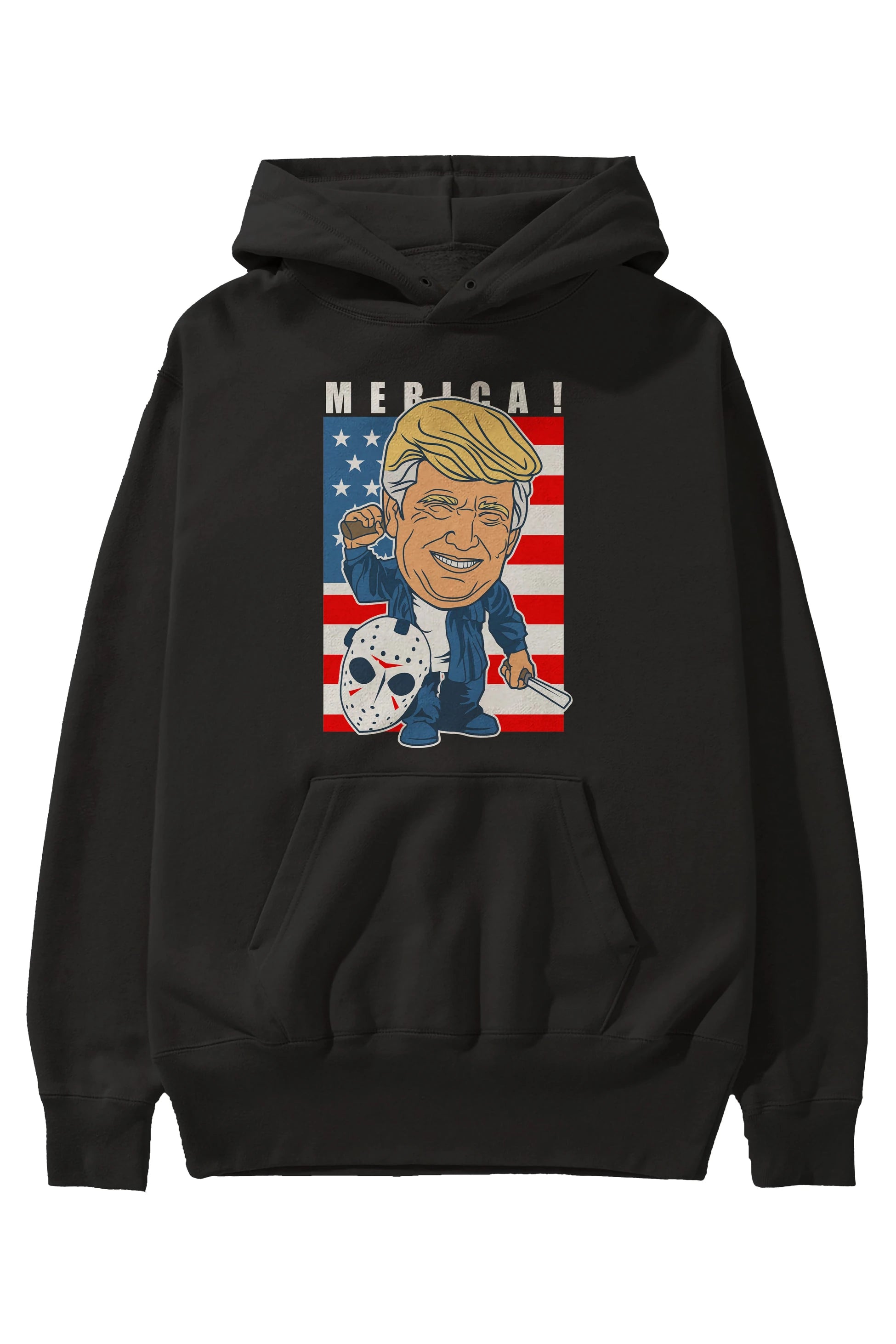 Jason Voorhess Trump Ön Baskılı Hoodie Oversize Kapüşonlu Sweatshirt Erkek Kadın Unisex