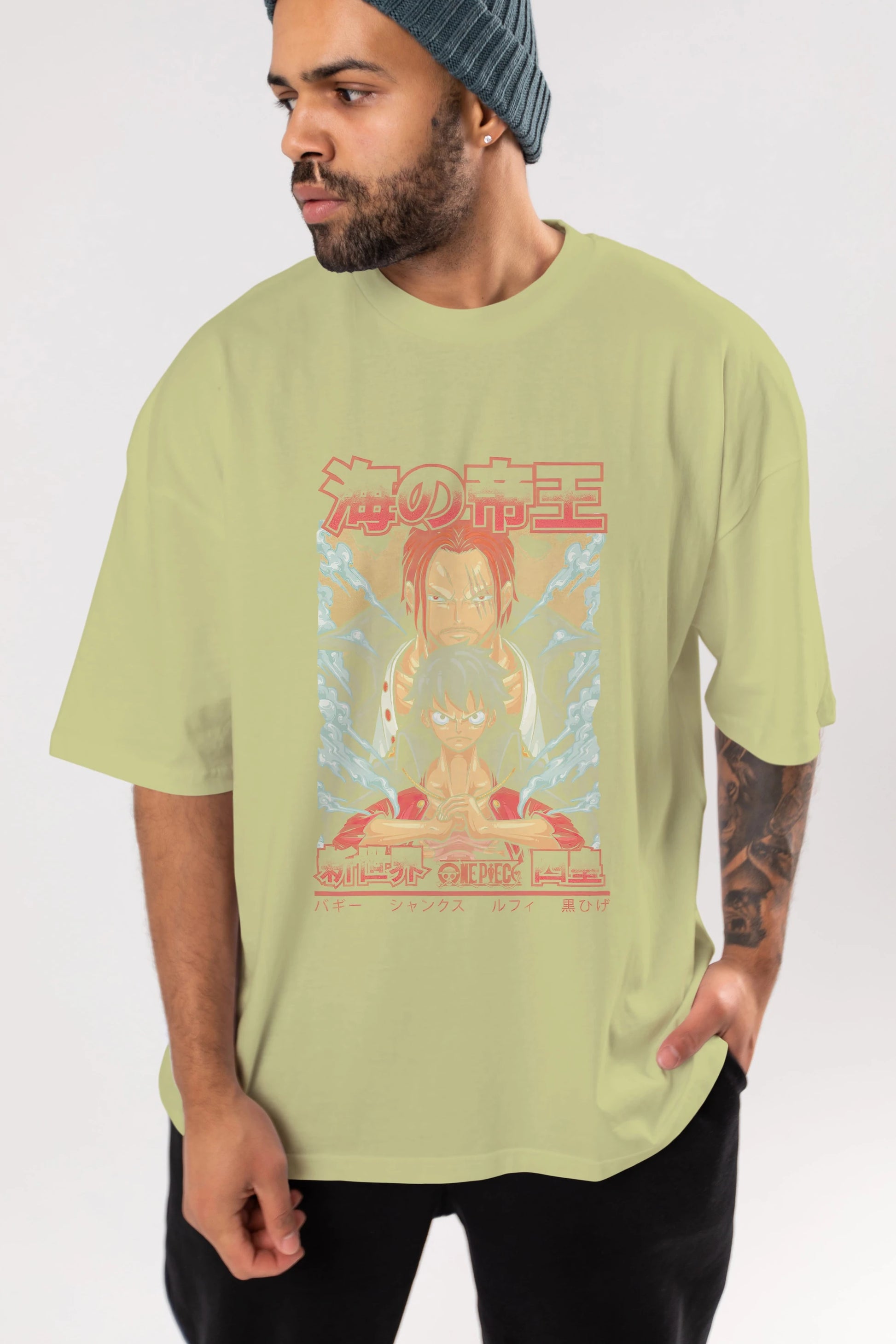 MONKEY D. LUFF and SHANKS Anime Ön Baskılı Oversize t-shirt %100 pamuk Erkek Kadın Unisex
