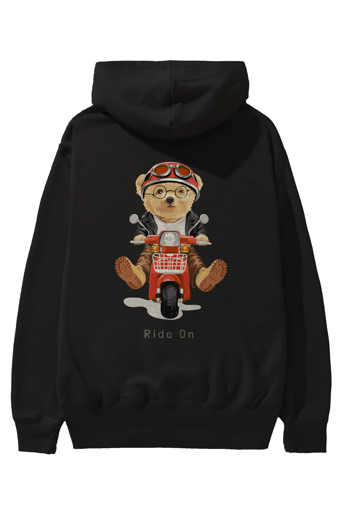 Teddy Bear Ride On Arka Baskılı Hoodie Oversize Kapüşonlu Sweatshirt Erkek Kadın Unisex