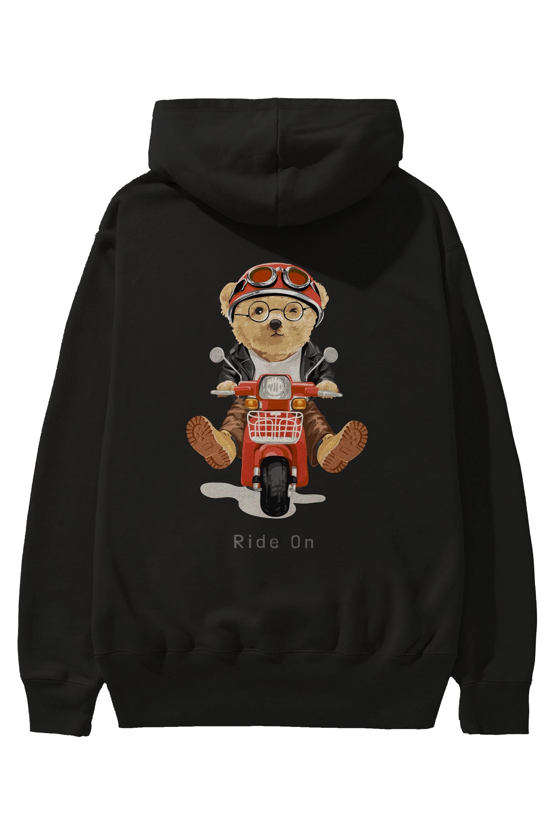 Teddy Bear Ride On Arka Baskılı Hoodie Oversize Kapüşonlu Sweatshirt Erkek Kadın Unisex