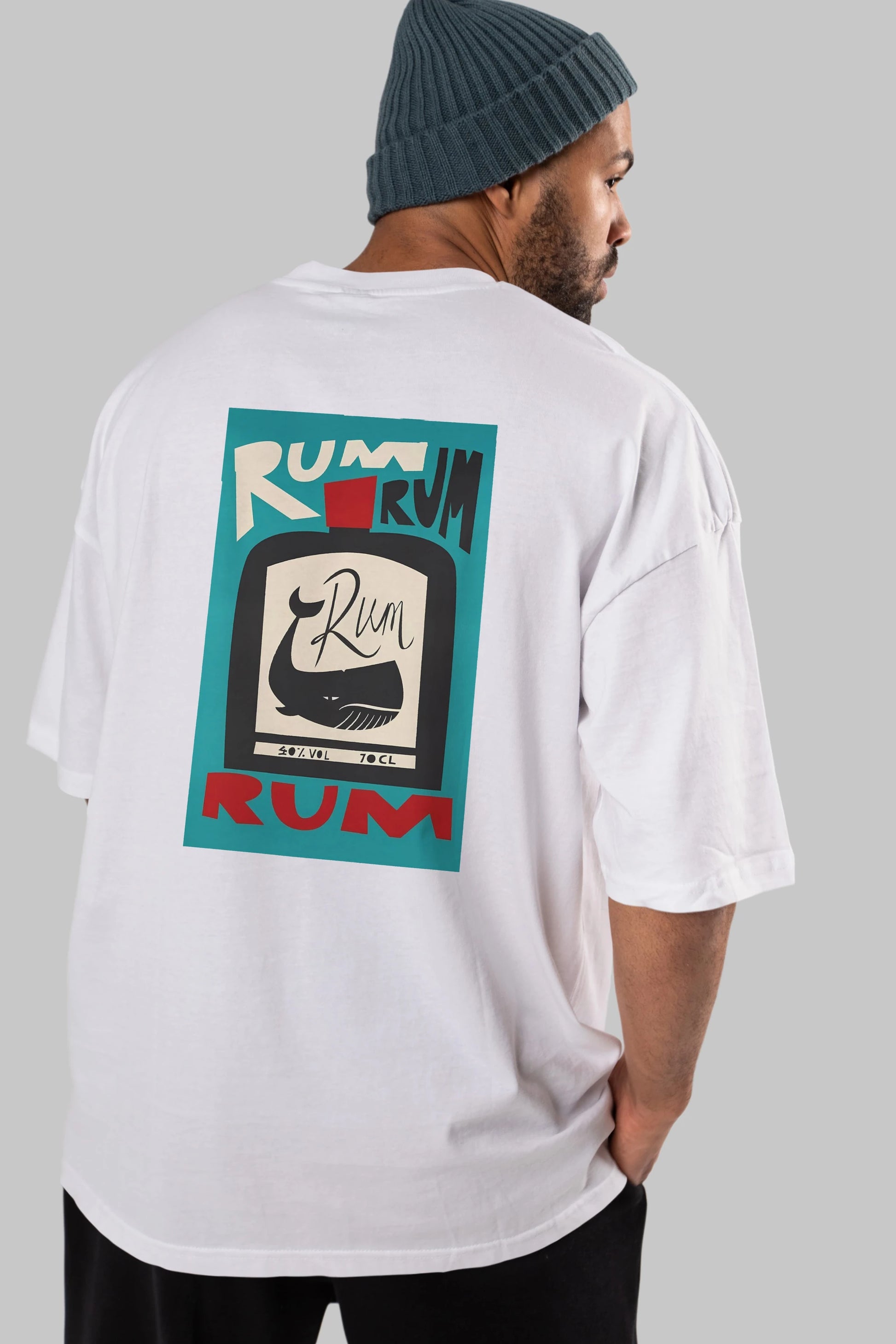 Rum Arka Baskılı Oversize t-shirt Erkek Kadın Unisex %100 Pamuk Bisiklet Yaka tişort