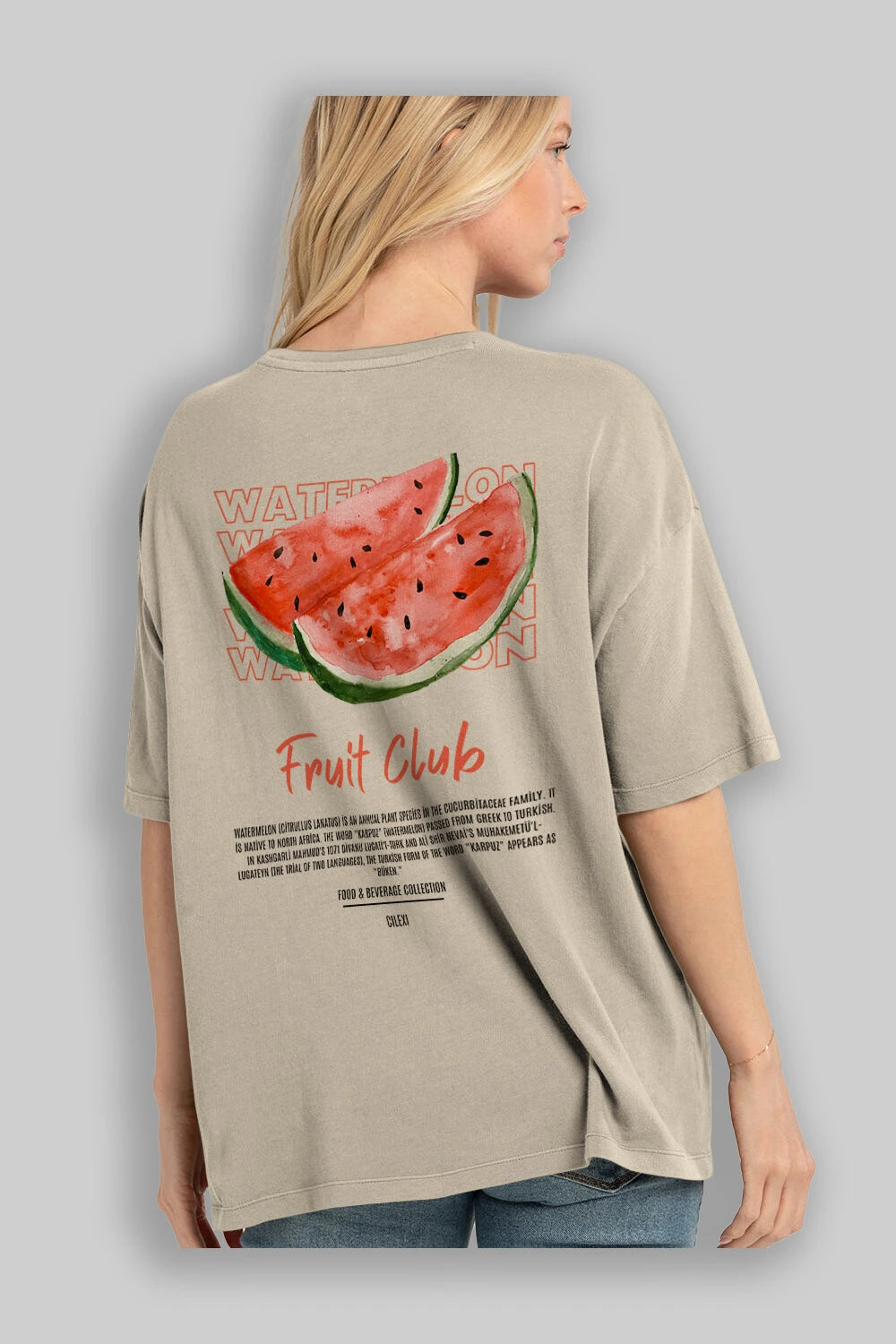 Watermelon Arka Baskılı Oversize t-shirt Erkek Kadın Pamuk Bisiklet Yaka tişort