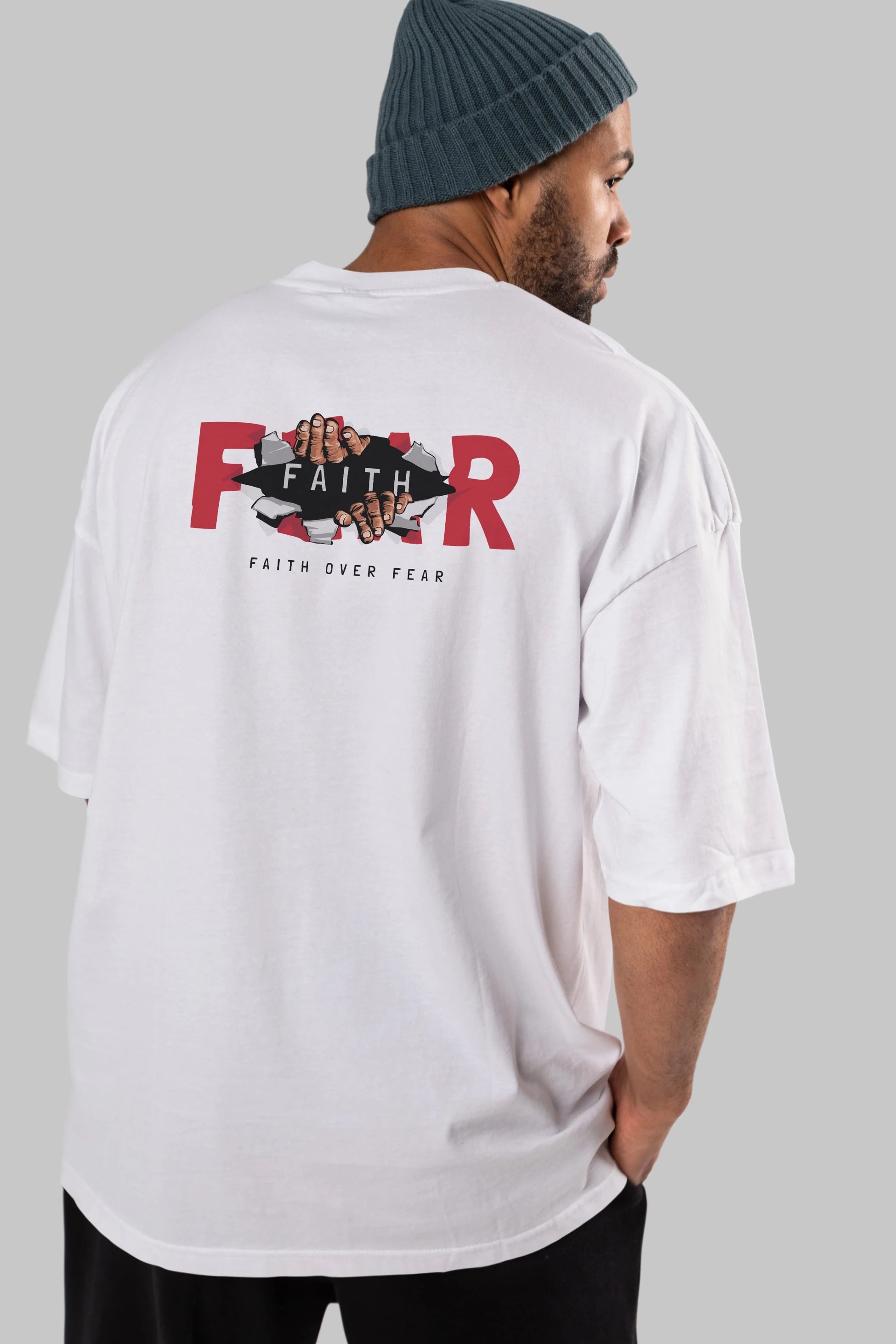 Faith Over Fear Arka Baskılı Oversize t-shirt Erkek Kadın Unisex
