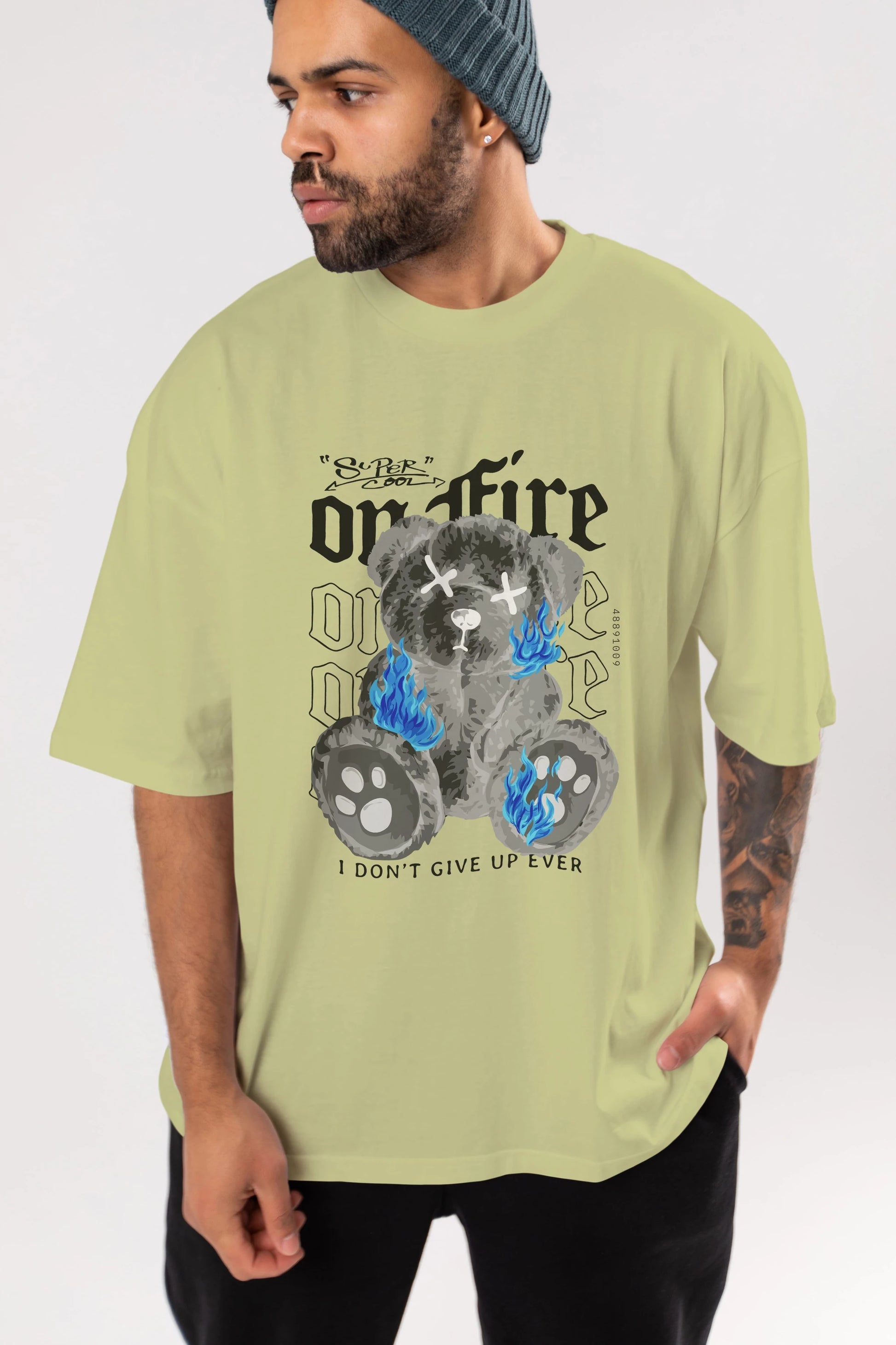 Teddy Bear On Fire Ön Baskılı Oversize t-shirt Erkek Kadın Unisex