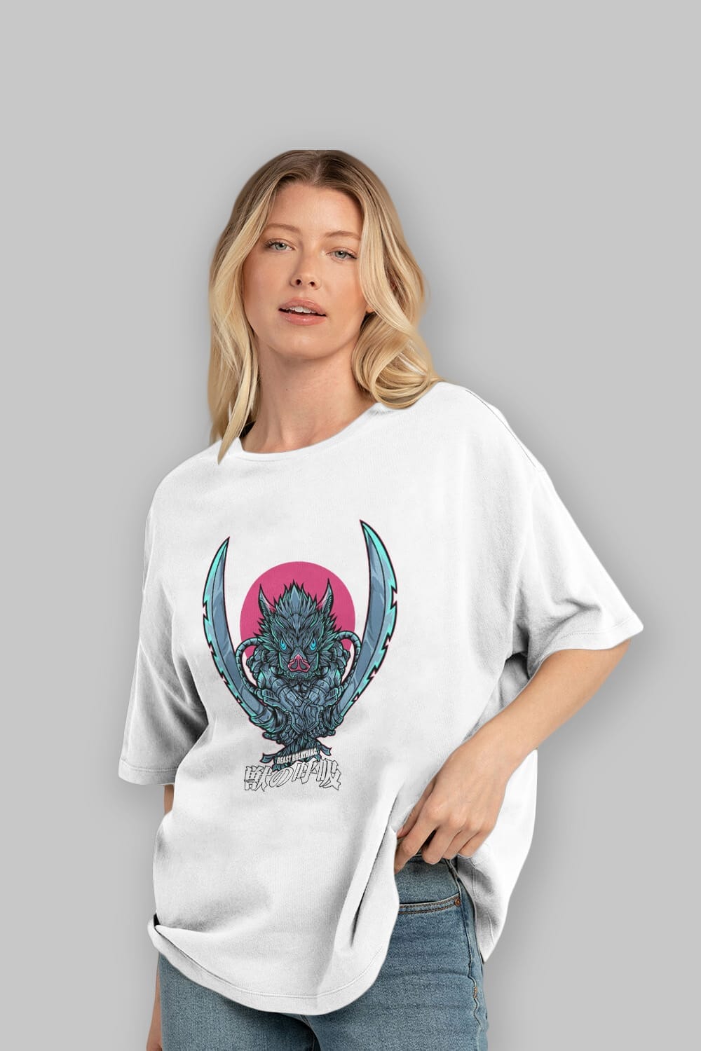 Inosuke DEMON SLAYER Anime Ön Baskılı Oversize t-shirt %100 pamuk Erkek Kadın Unisex