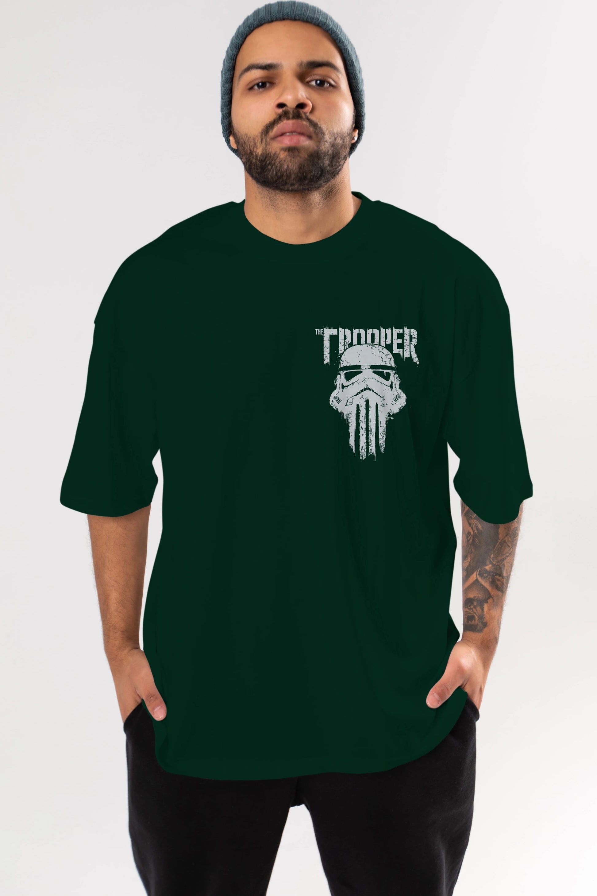 The Trooper Ön Sol Baskılı Oversize t-shirt Erkek Kadın Unisex %100 Pamuk Bisiklet Yaka tişort