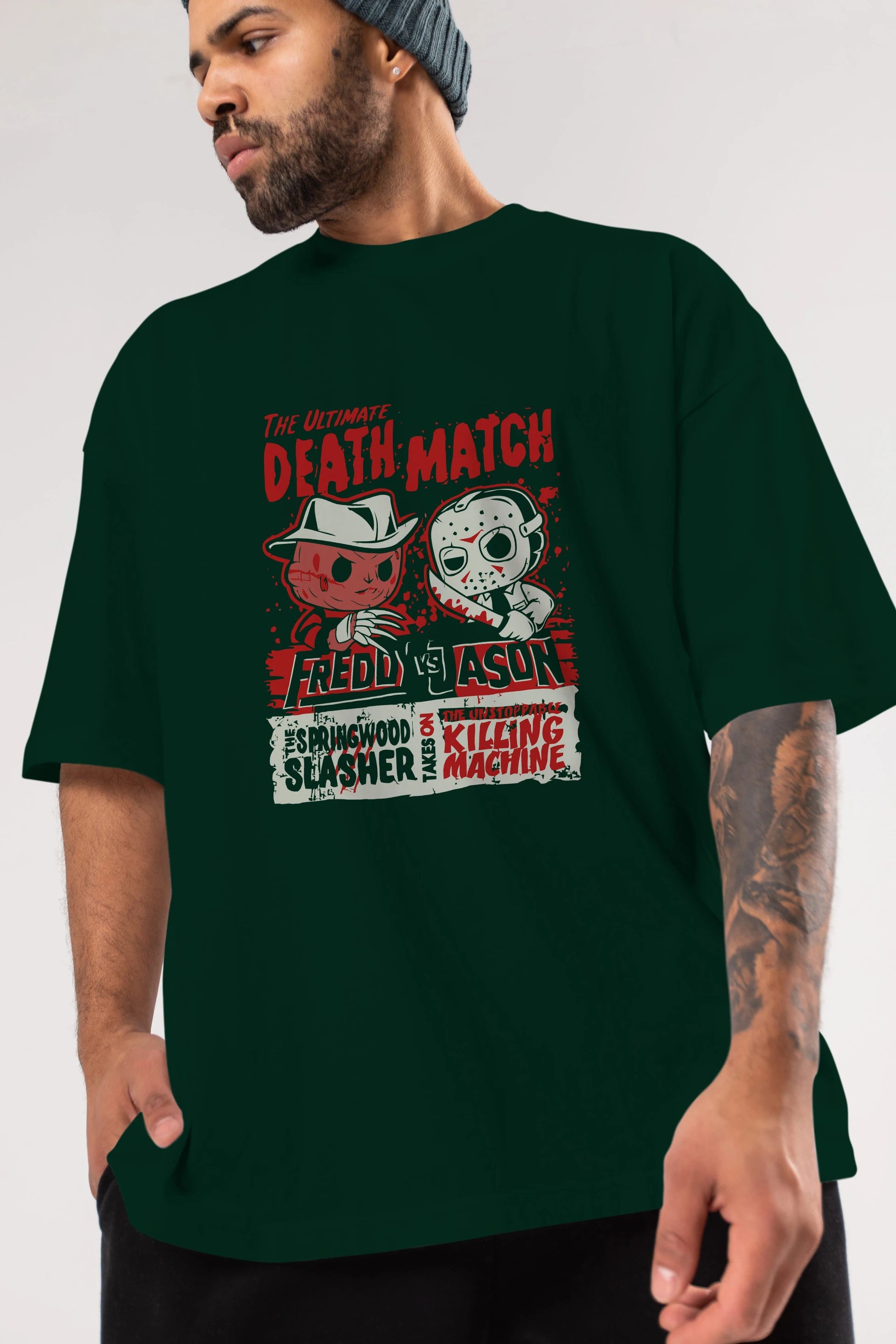 Freddy vs Jason Ön Baskılı Oversize t-shirt Erkek Kadın Unisex %100 Pamuk Bisiklet Yaka tişort