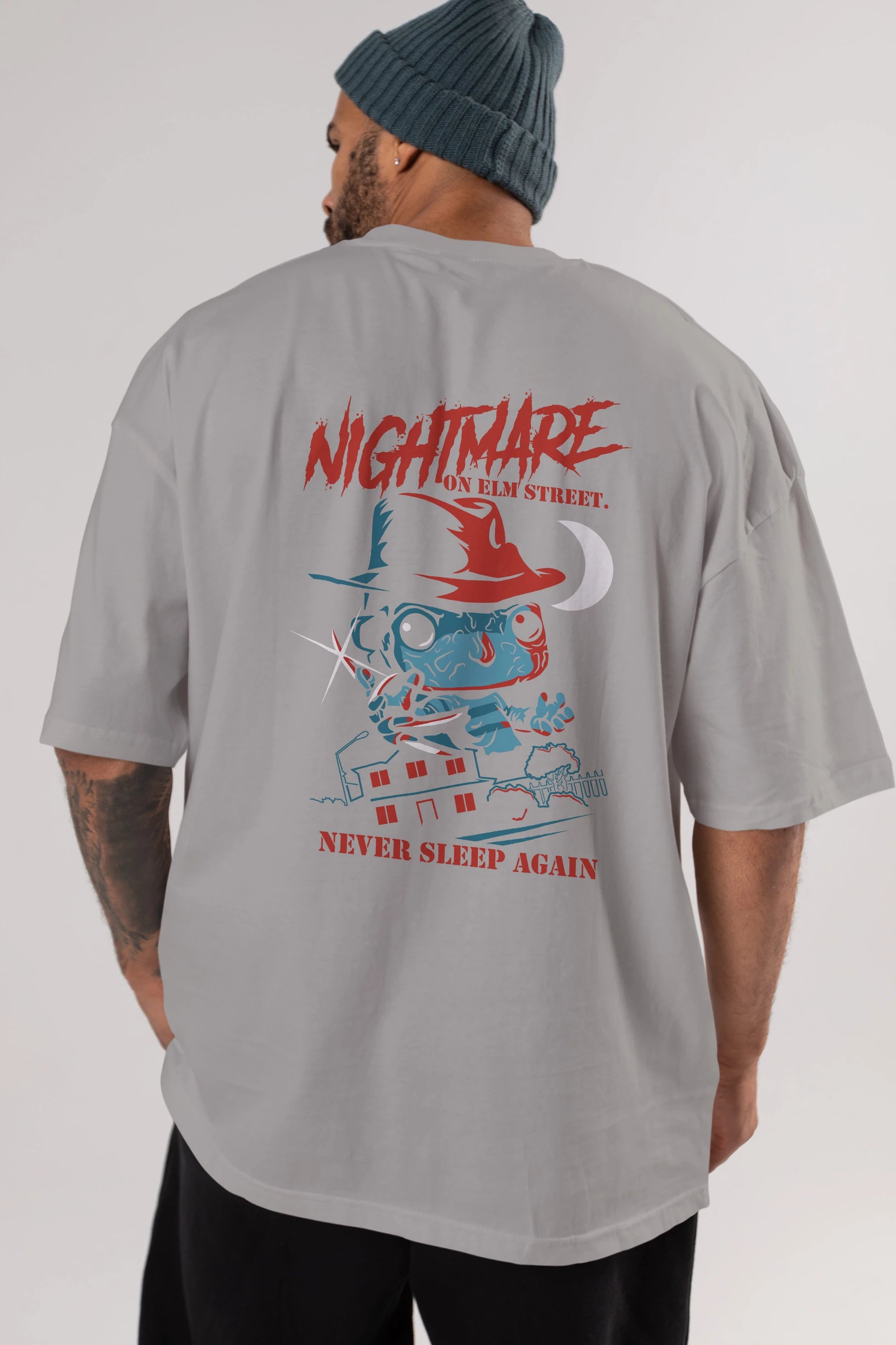Nightmare Elm Sokağı Arka Baskılı Oversize t-shirt Erkek Kadın Unisex %100 Pamuk Bisiklet Yaka tişort