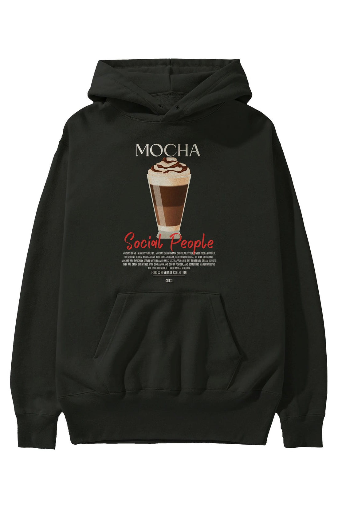 Mocha Kokteyl Ön Baskılı Hoodie Oversize Kapüşonlu Sweatshirt Erkek Kadın