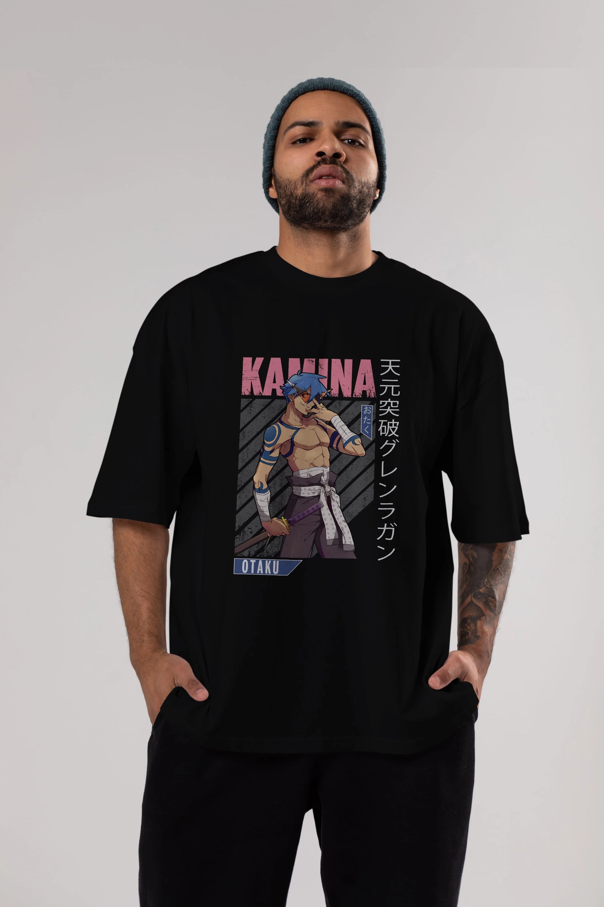 Kamina 5 Anime Ön Baskılı Oversize t-shirt %100 pamuk Erkek Kadın Unisex