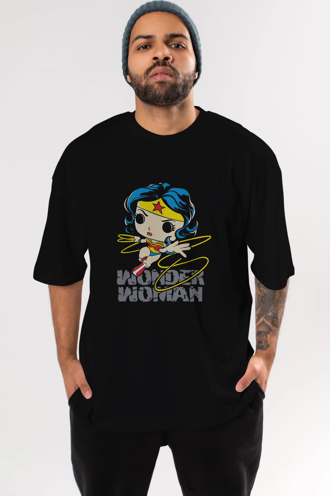 Wonder Woman Ön Baskılı Oversize t-shirt Erkek Kadın Unisex %100 Pamuk Bisiklet Yaka tişort