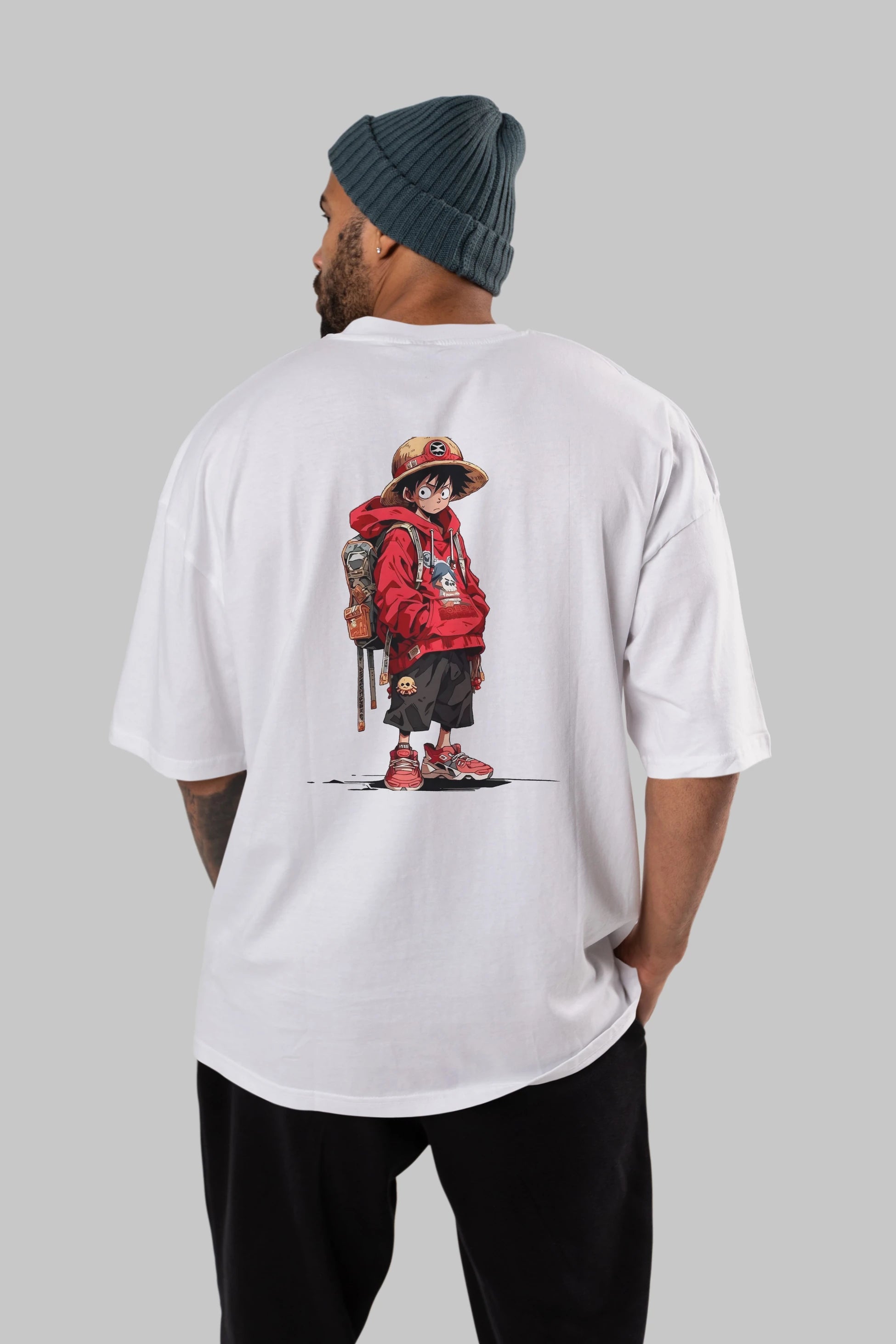One Piece Arka Baskılı Oversize t-shirt Erkek Kadın Unisex %100 Pamuk Bisiklet Yaka tişort