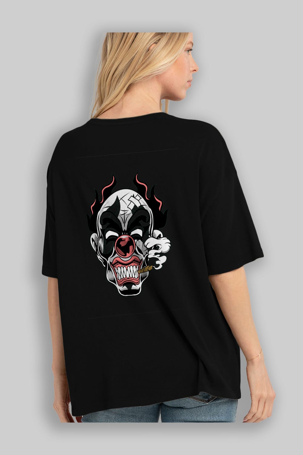 Clown Horror Arka Baskılı Oversize t-shirt Erkek Kadın Unisex %100 Pamuk tişort
