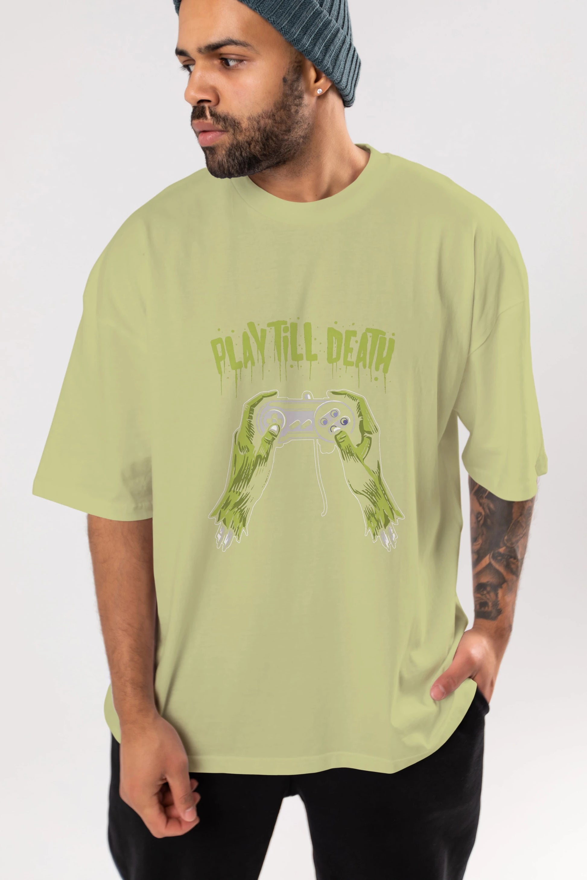 Play Till Death Ön Baskılı Oversize t-shirt Erkek Kadın Unisex %100 Pamuk tişort