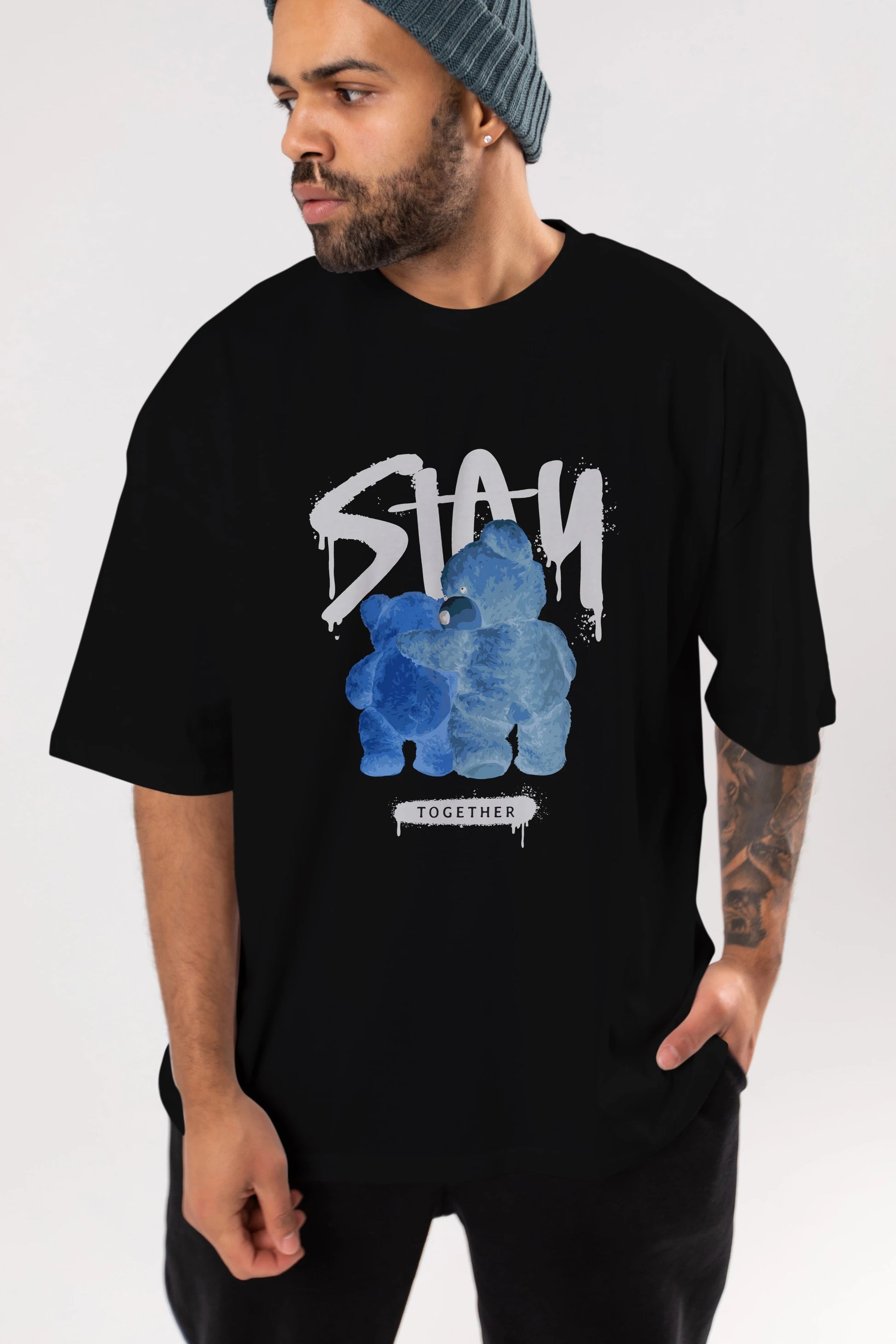 Stay Together Bear Ön Baskılı Oversize t-shirt Erkek Kadın Unisex
