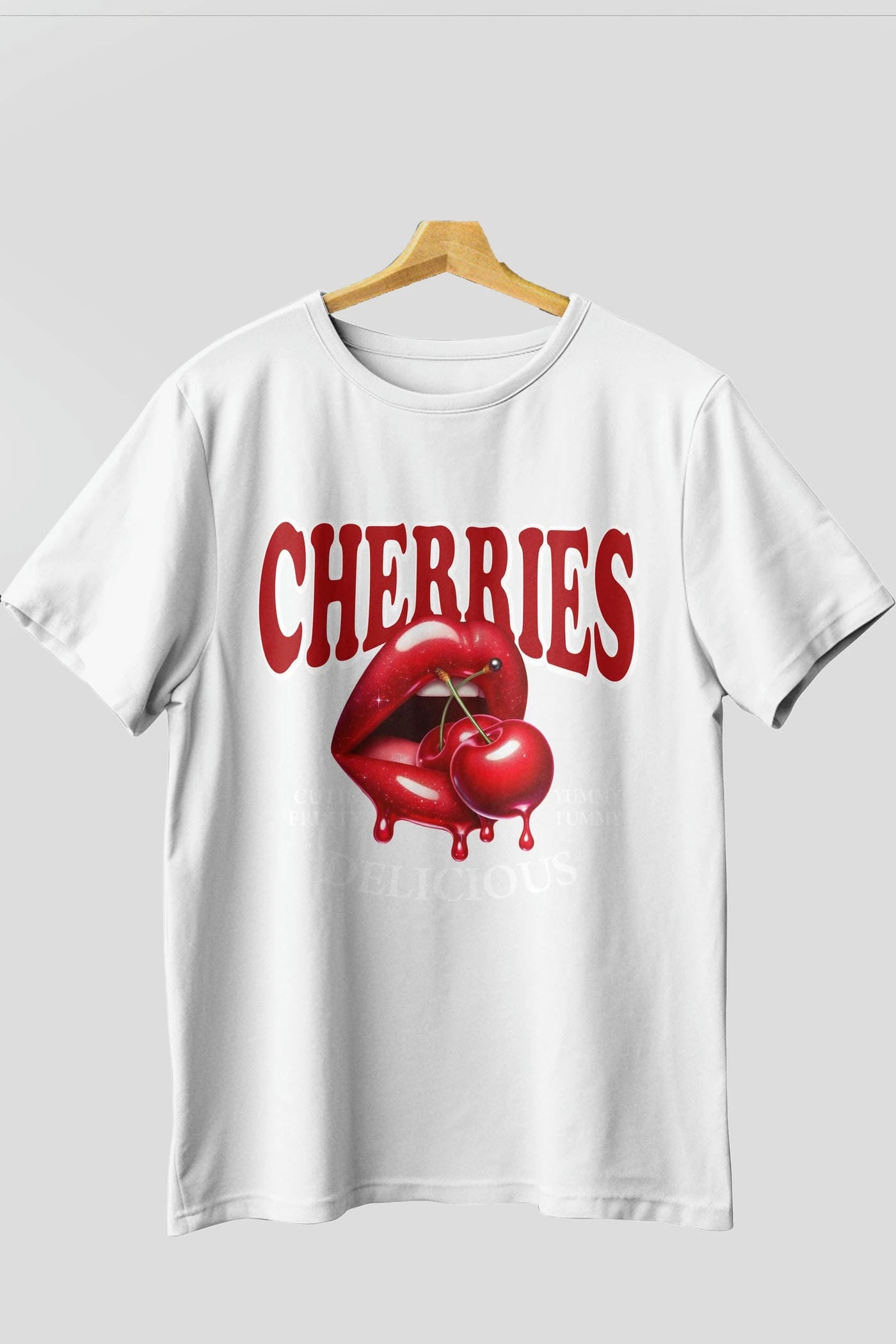 Cherry Cherries 2 Ön Baskılı Oversize t-shirt Erkek Kadın Pamuk Bisiklet Yaka tişort