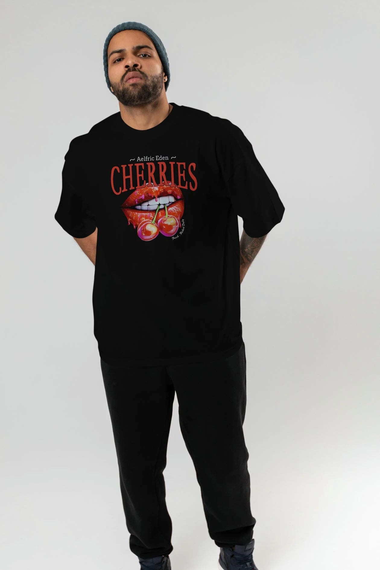 Cherry Cherries 3 Ön Baskılı Oversize t-shirt Erkek Kadın Pamuk Bisiklet Yaka tişort