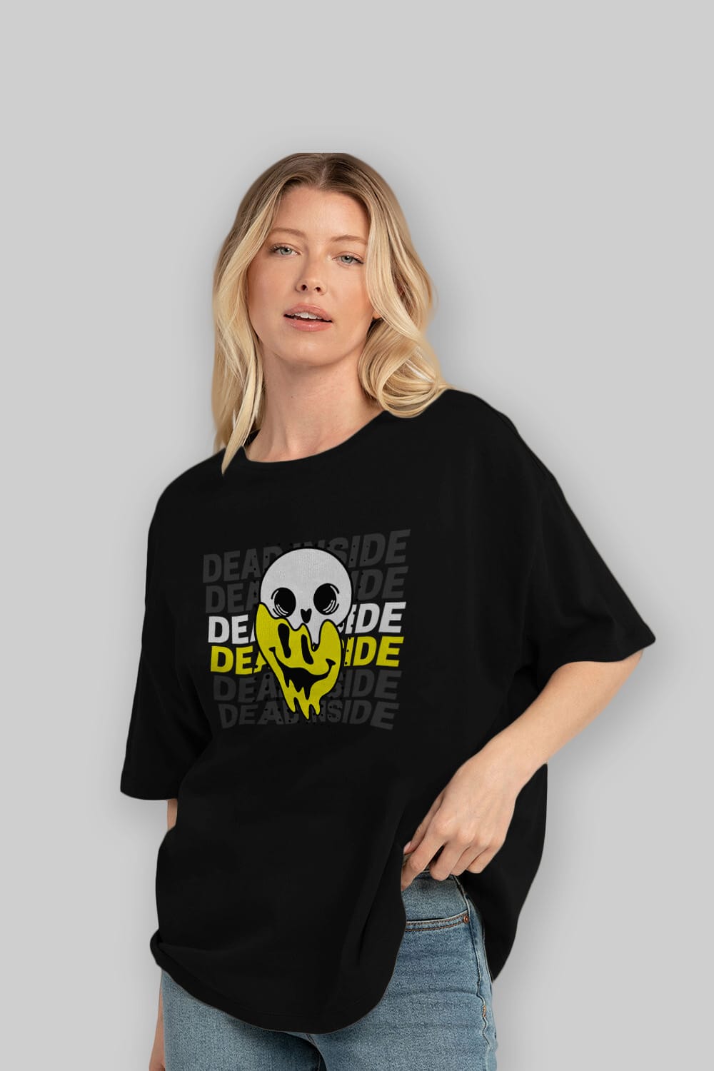 Dead Inside Yazılı Ön Baskılı Oversize t-shirt Erkek Kadın Unisex