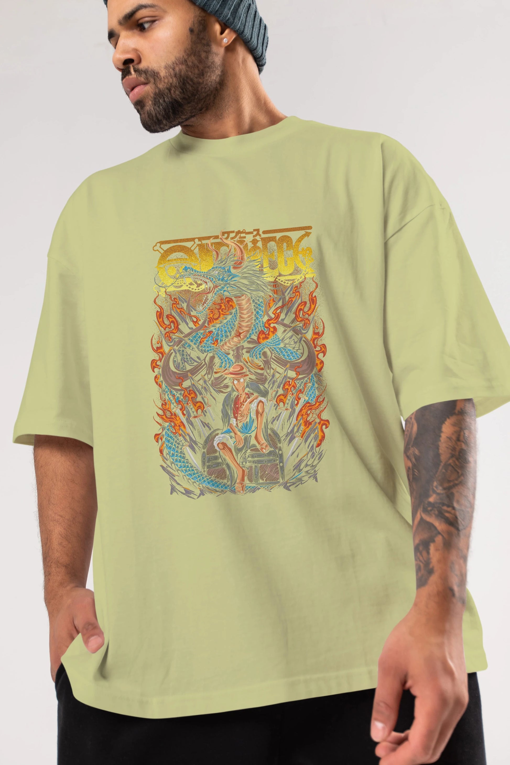 MONKEY D. LUFF-ONE PIECE Anime Ön Baskılı Oversize t-shirt %100 pamuk Erkek Kadın Unisex