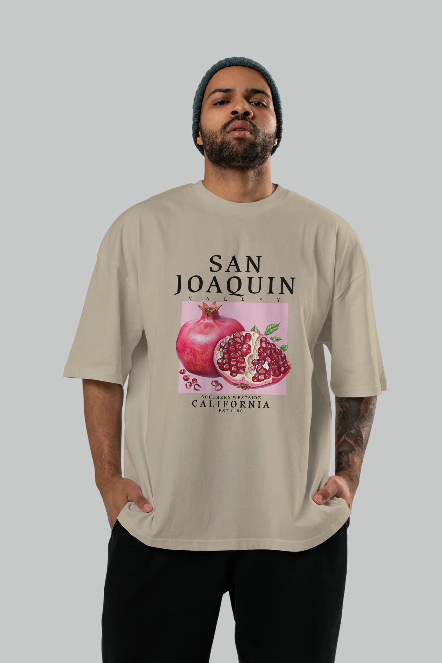 San Joaquin Nar Ön Baskılı Oversize t-shirt Erkek Kadın Pamuk Bisiklet Yaka tişort