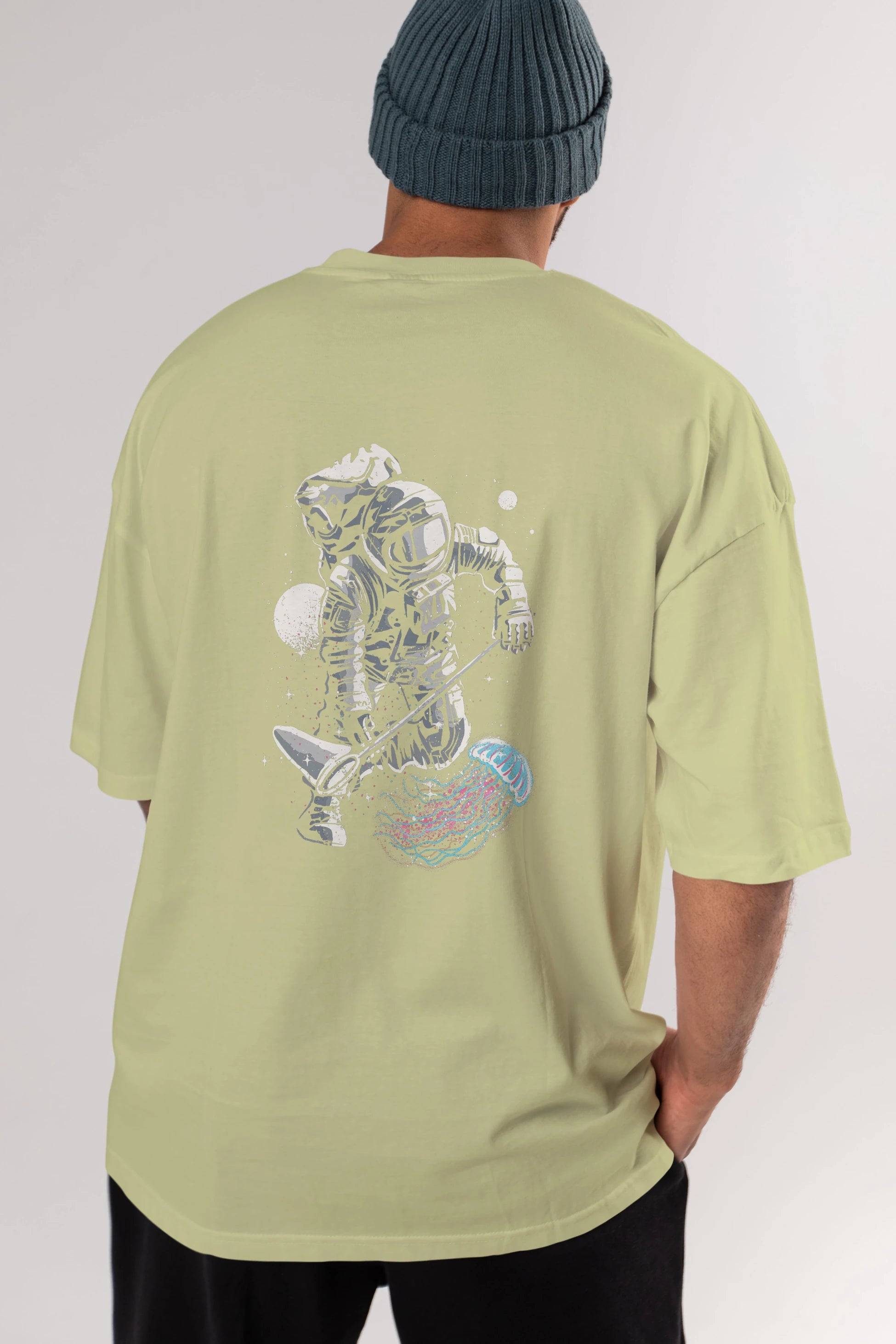 Astronaut Jellyfish Arka Baskılı Oversize t-shirt Erkek Kadın Unisex %100 Pamuk