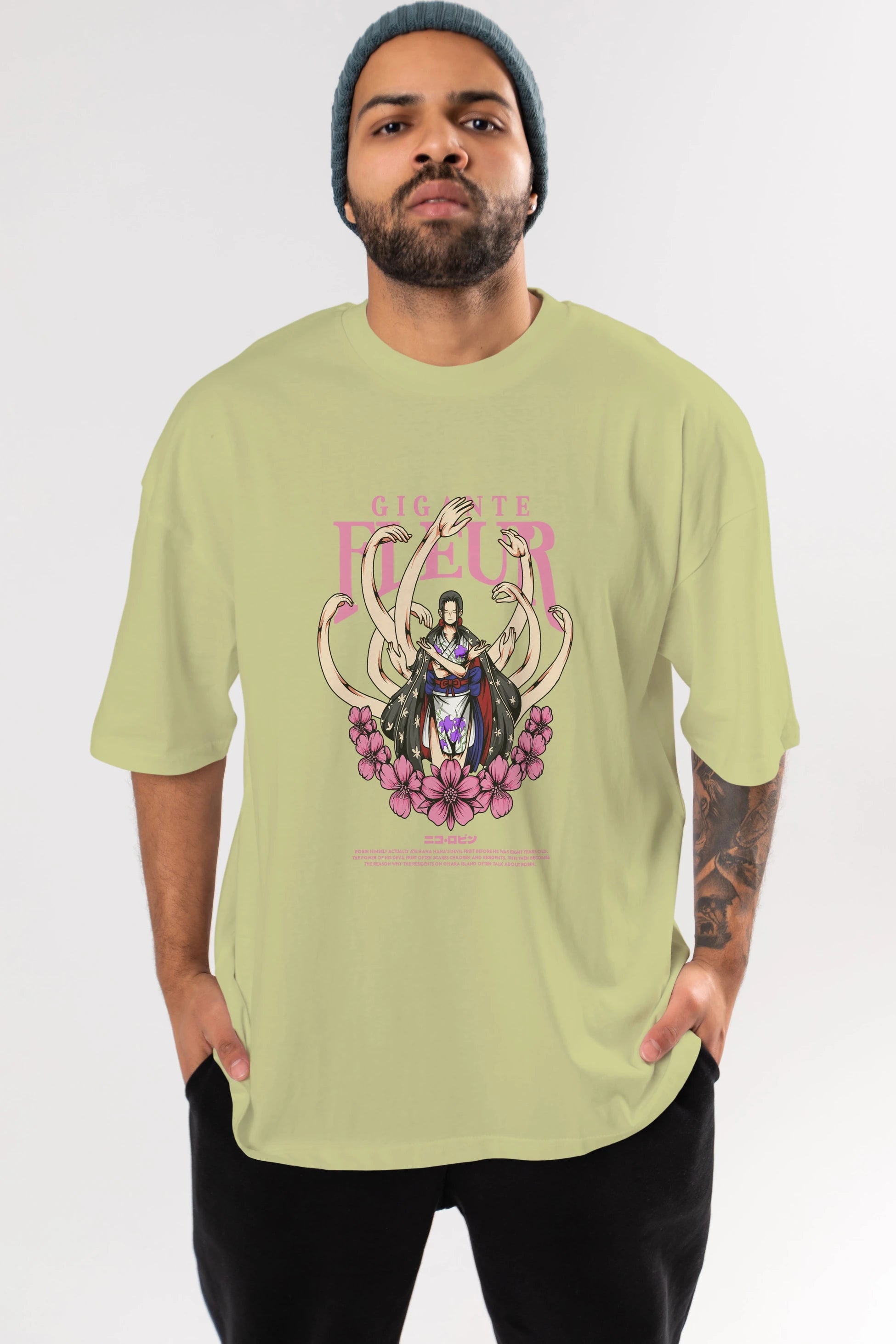 Gigante Fleur Anime Ön Baskılı Oversize t-shirt %100 pamuk Erkek Kadın Unisex