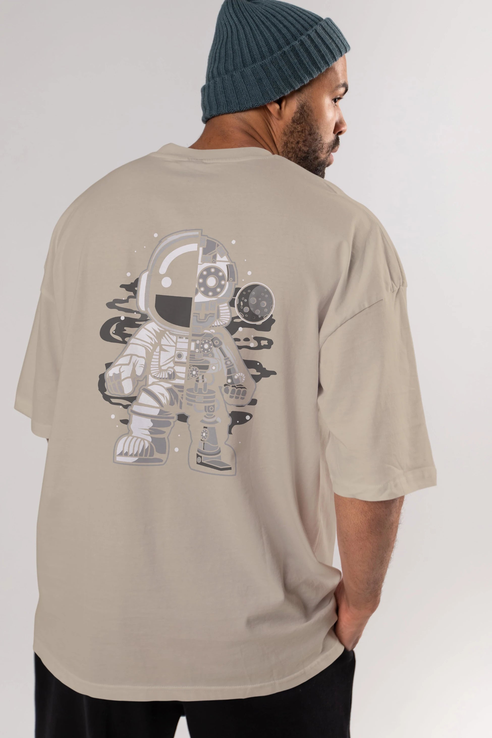 Astronaut Half Robot Arka Baskılı Oversize t-shirt Erkek Kadın Unisex