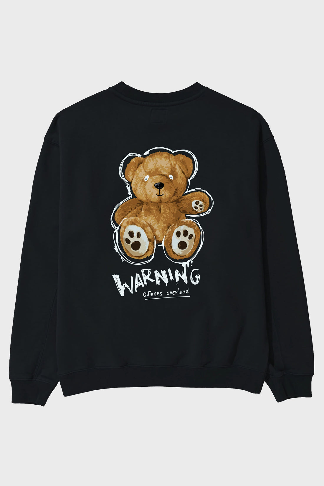 Warning Cuteness Bear Arka Baskılı Oversize Sweatshirt Erkek Kadın Unisex