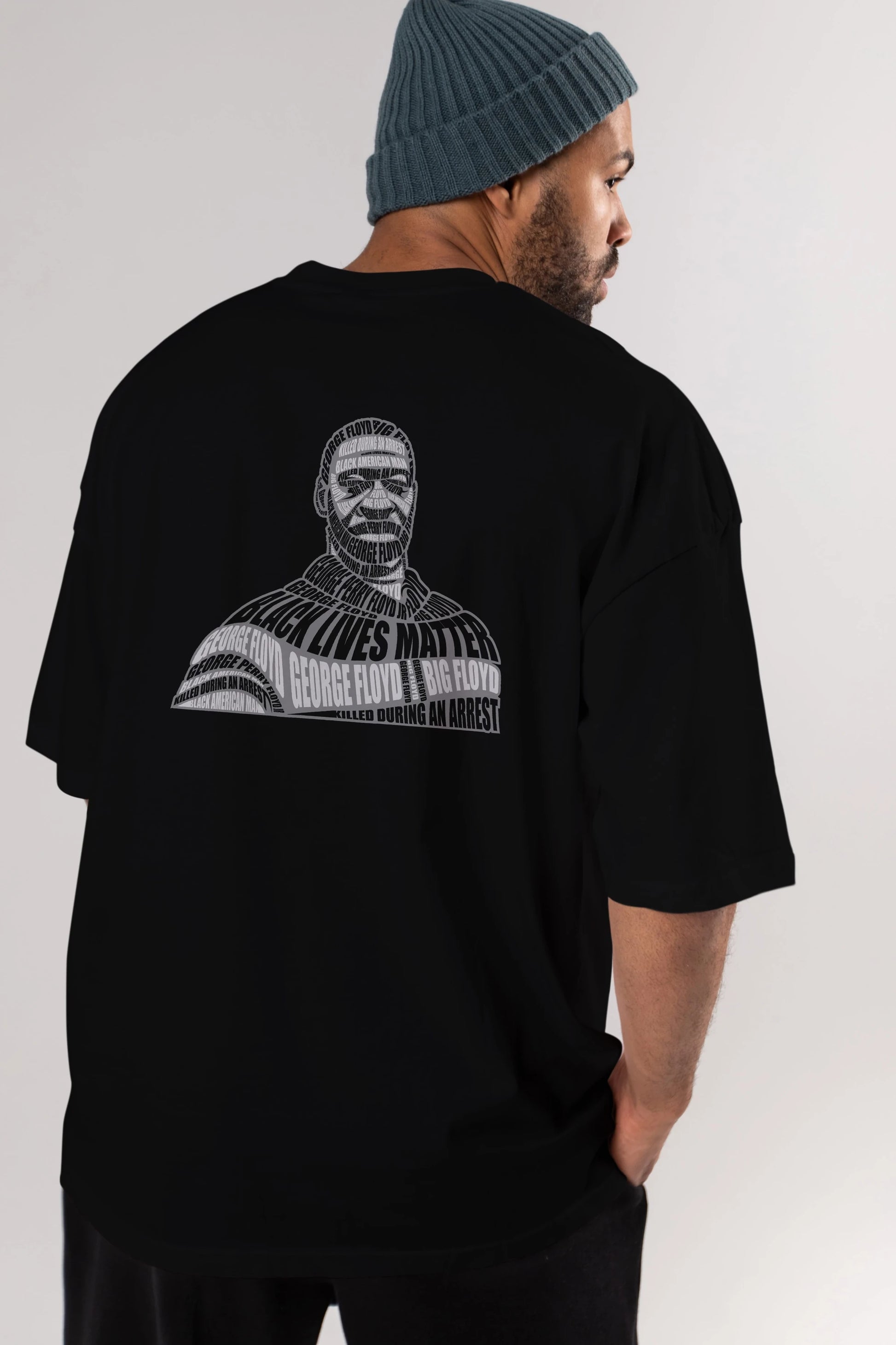 George Floyd Calligram Arka Baskılı Oversize t-shirt %100 pamuk Erkek Kadın Unisex
