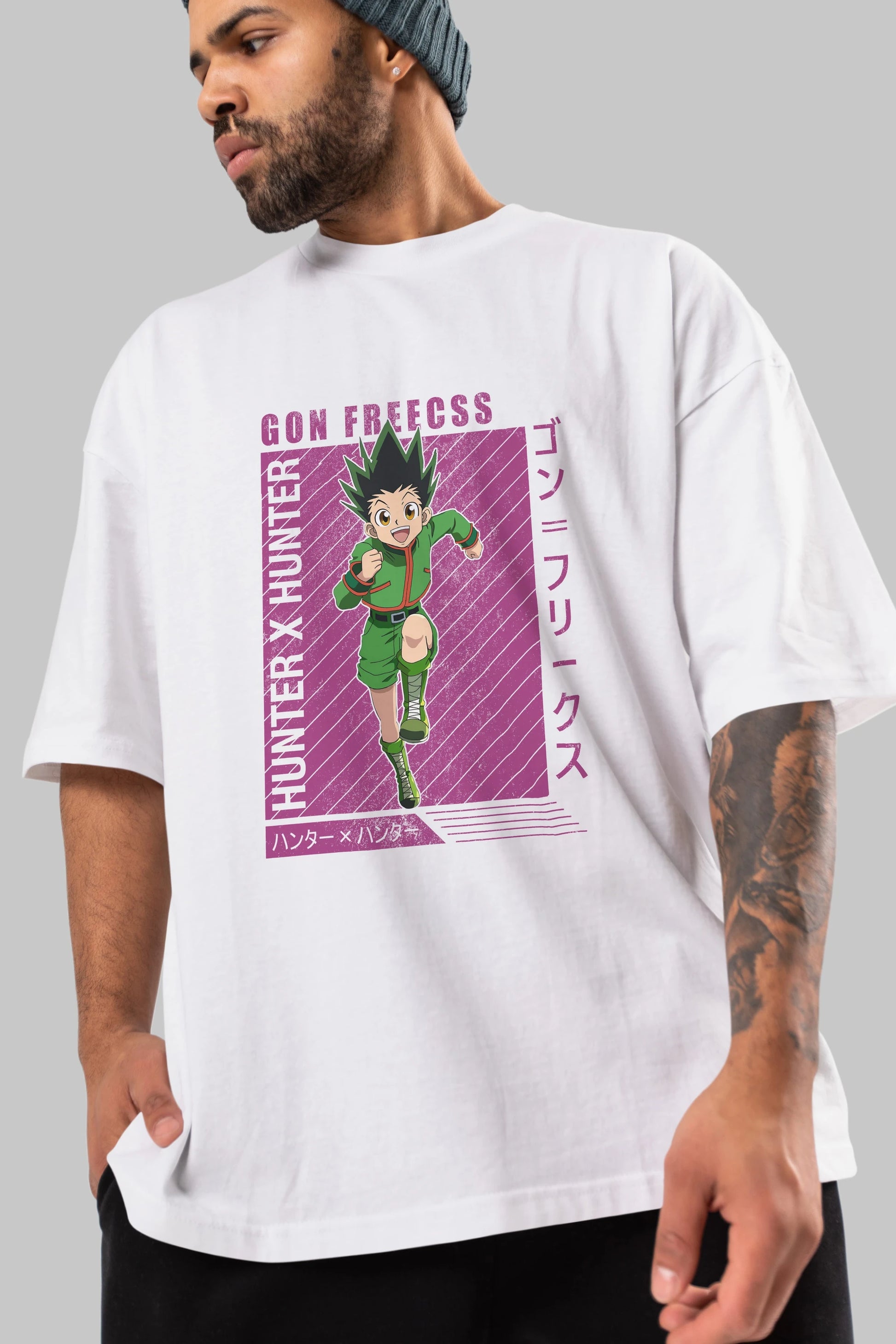 Gon Freecss HUNTER X HUNTER 3 Anime Ön Baskılı Oversize t-shirt %100 pamuk Erkek Kadın Unisex