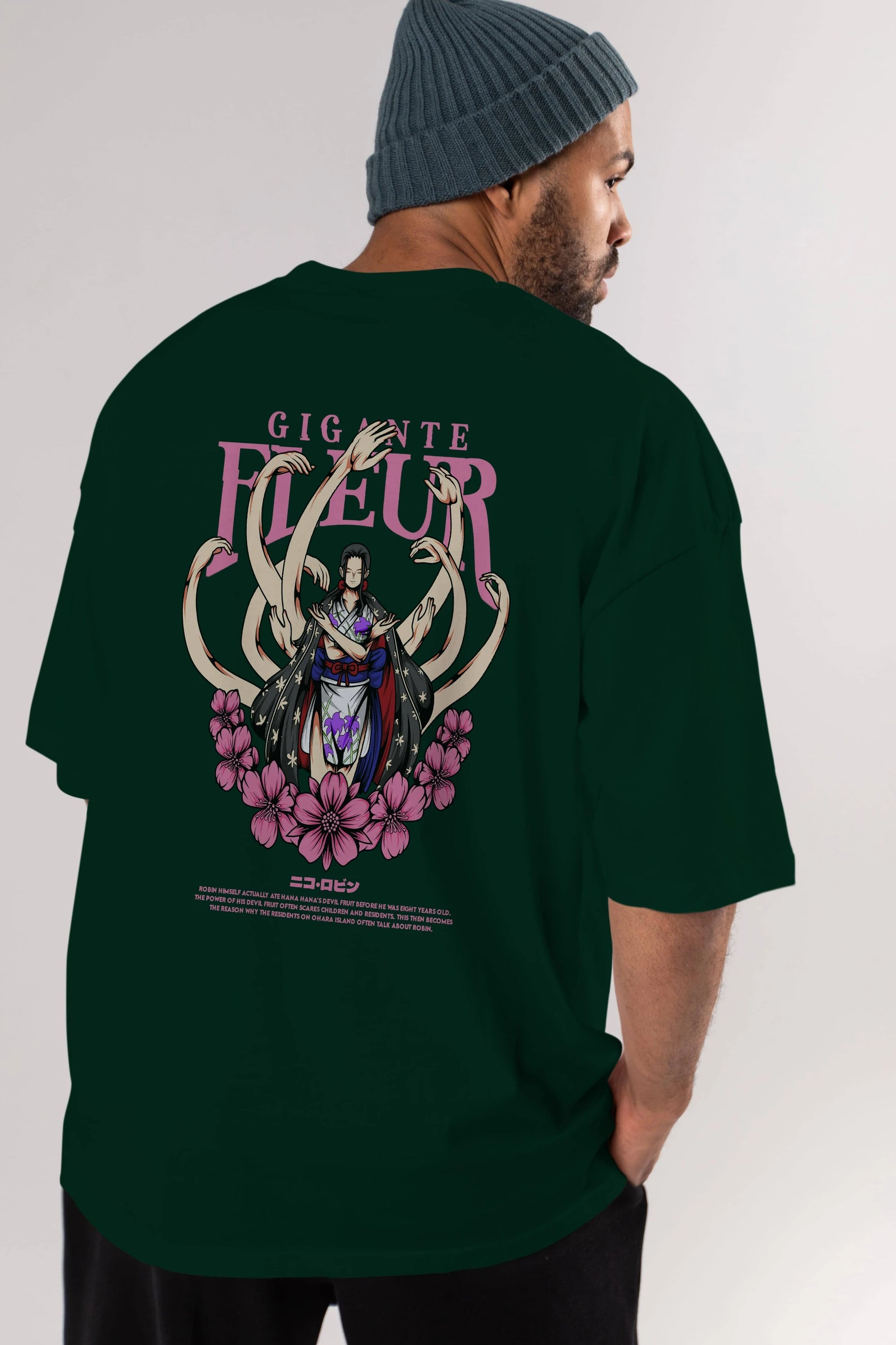Gigante Fleur Anime Arka Baskılı Oversize t-shirt Erkek Kadın Unisex
