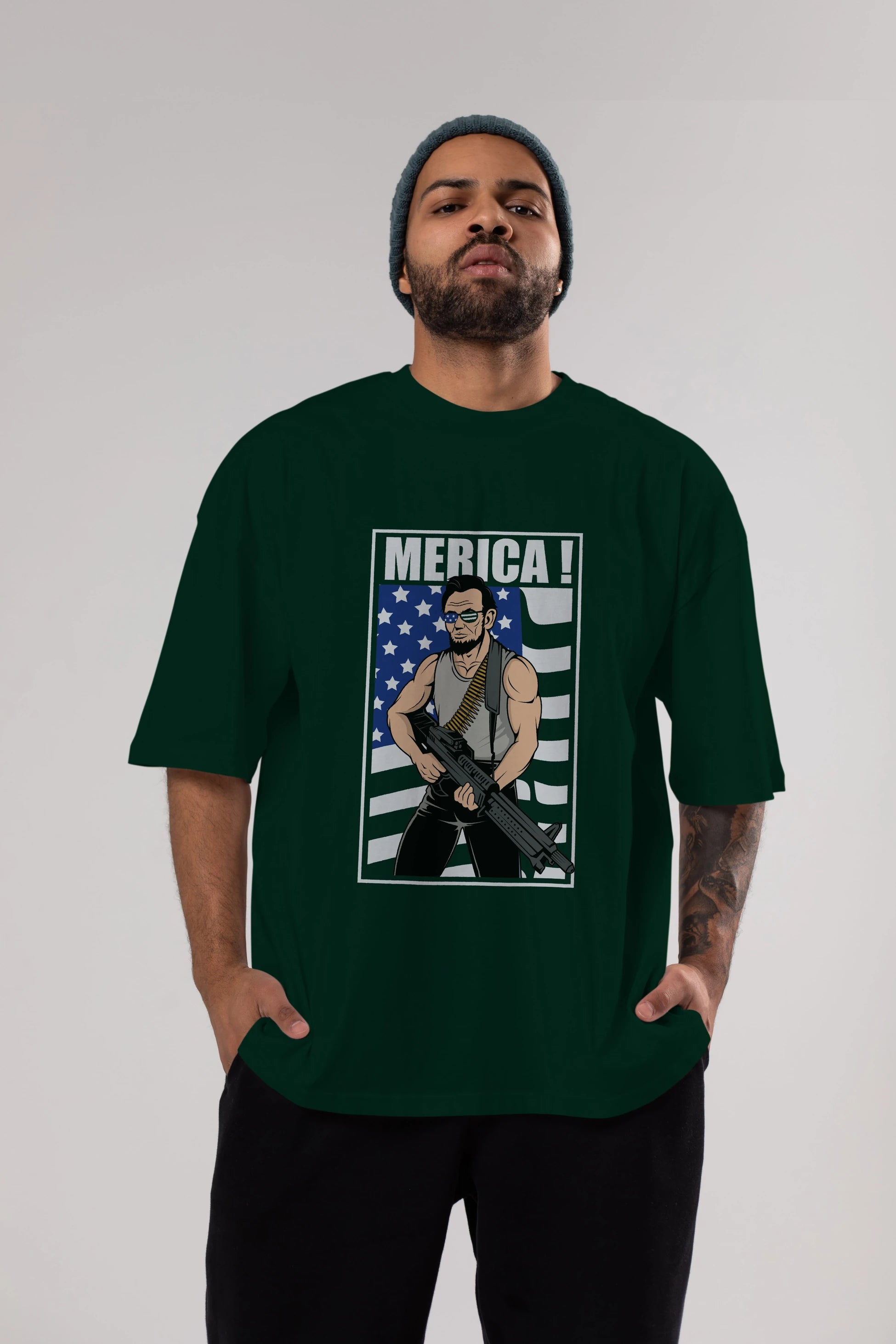 Lincoln Rambo Ön Baskılı Oversize t-shirt Erkek Kadın Unisex %100 Pamuk tişort
