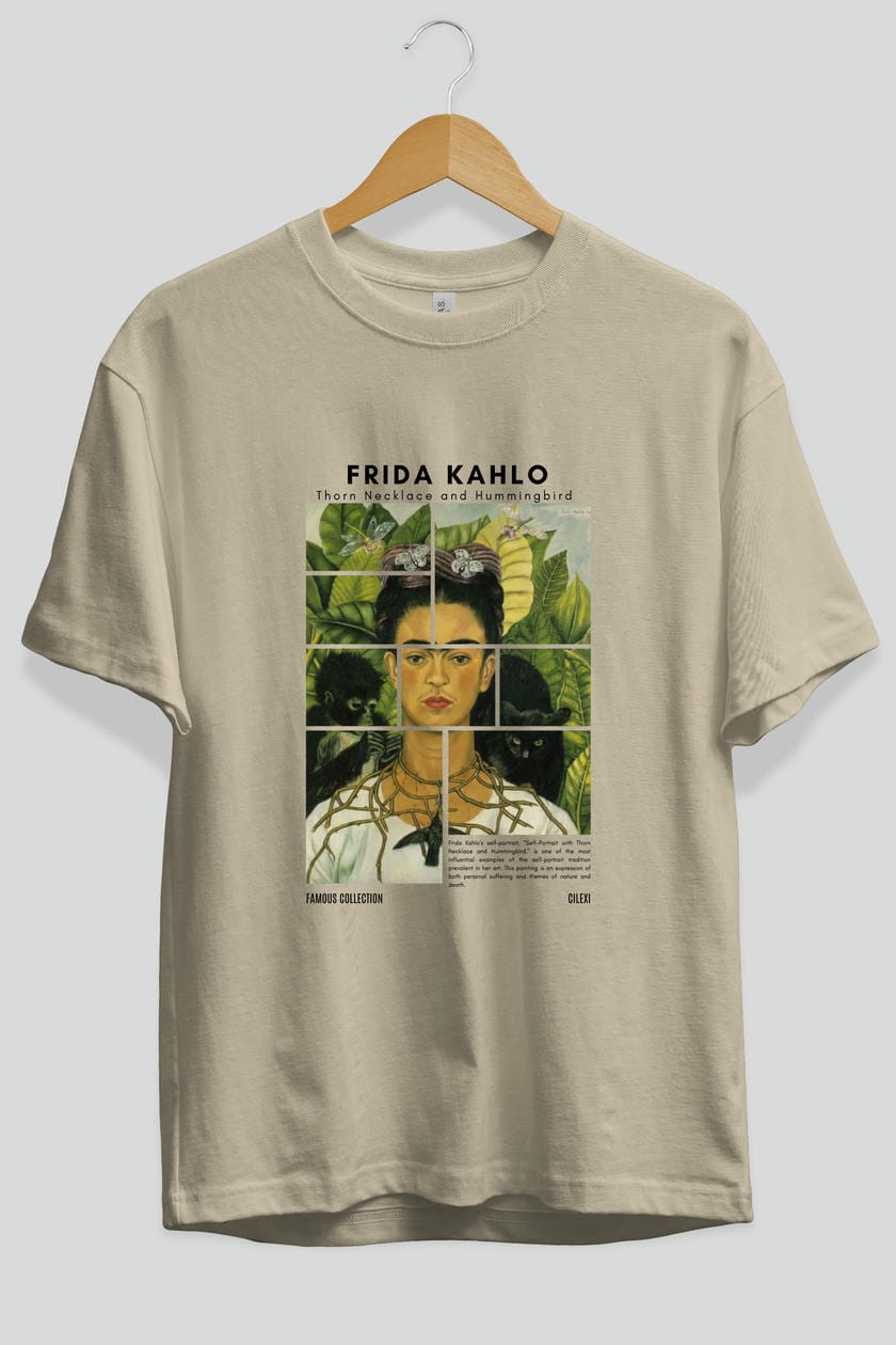 Frida Kahlo ön Baskılı Oversize t-shirt Erkek Kadın Bisiklet Yaka Pamuk tişort