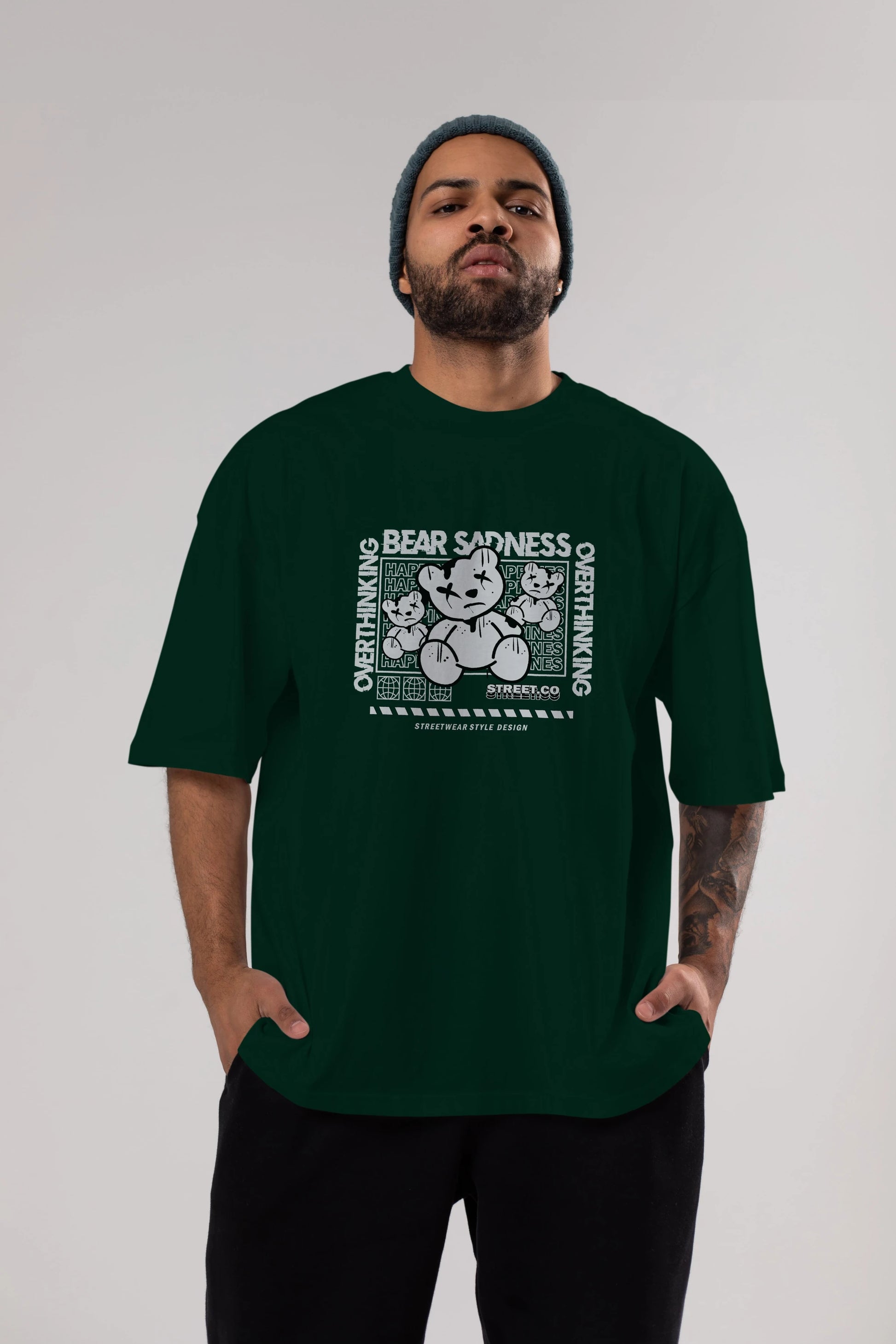 Bear Sadness 2 Ön Baskılı Oversize t-shirt Erkek Kadın Unisex