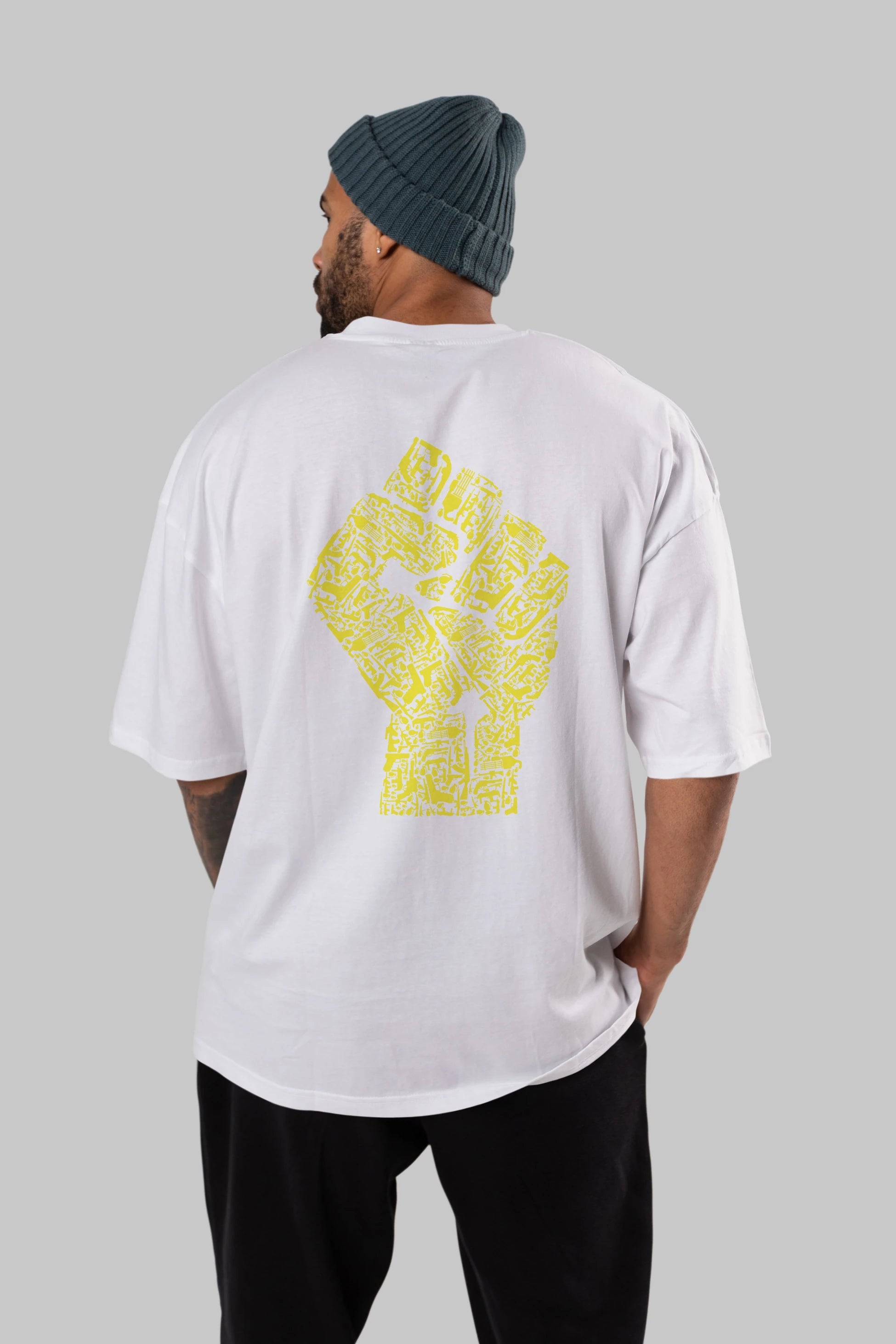 Hand Of Revolution Arka Baskılı Oversize t-shirt %100 pamuk Erkek Kadın Unisex